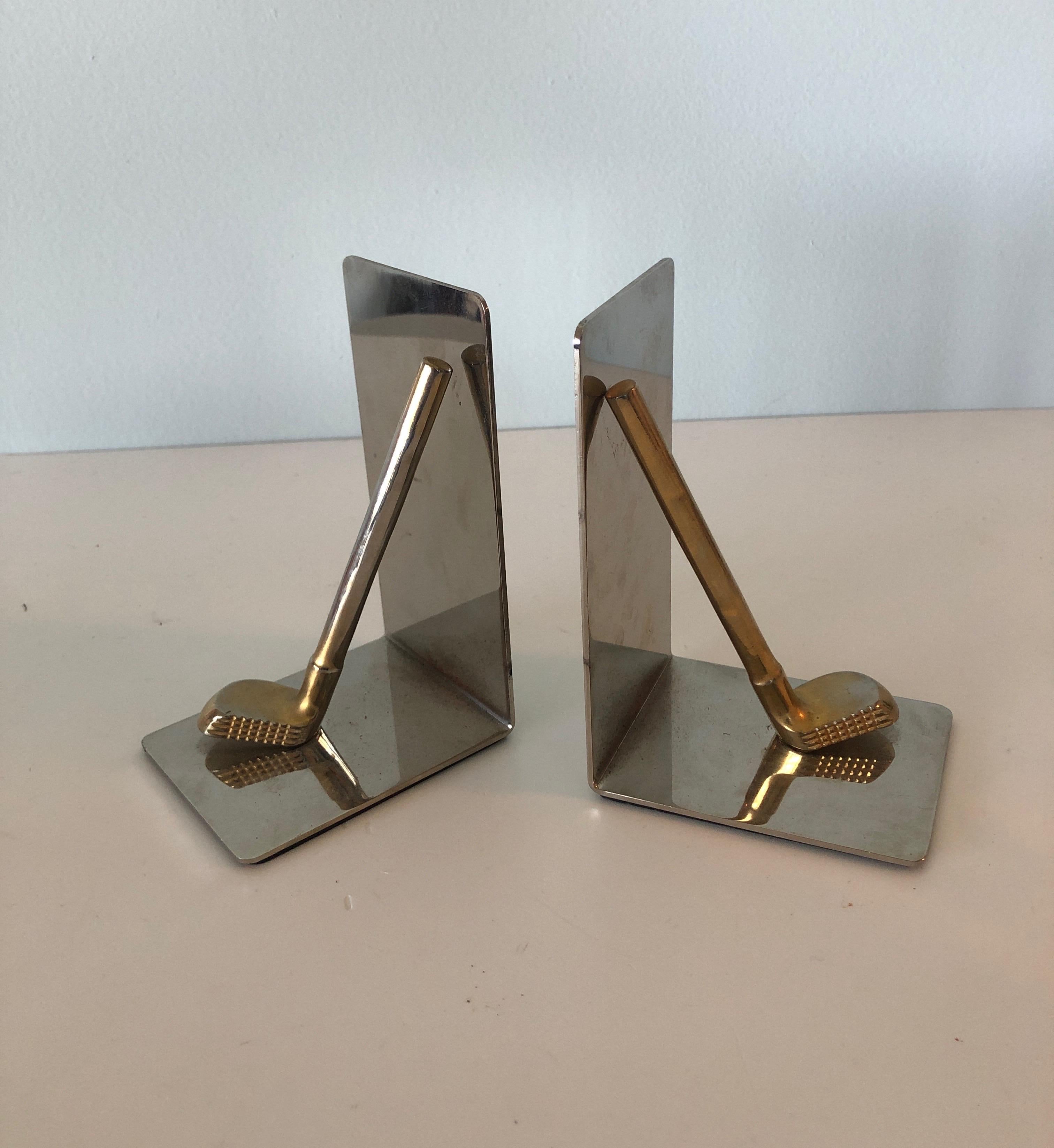 Pair of vintage brass and polished chrome 