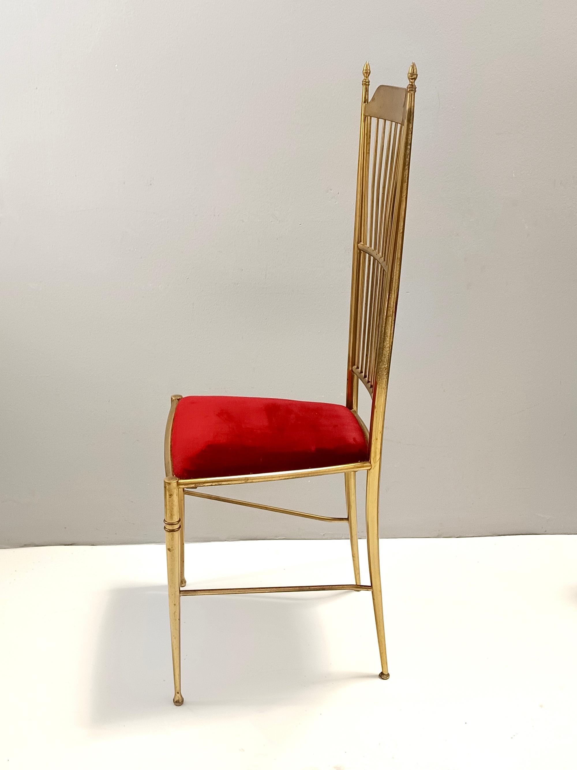 Paar Chiavarine-Stühle aus Vintage-Messing und rotem Samt, Italien im Zustand „Gut“ im Angebot in Bresso, Lombardy