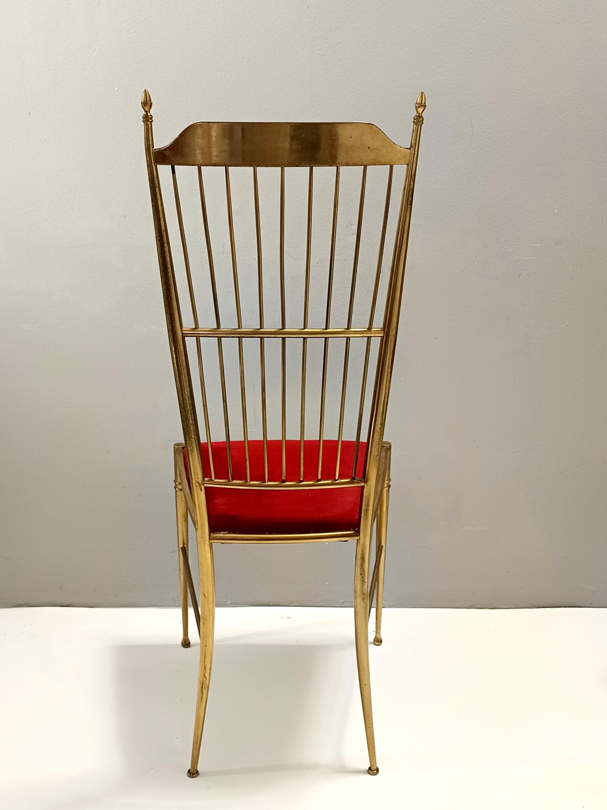 Paar Chiavarine-Stühle aus Vintage-Messing und rotem Samt, Italien im Angebot 1