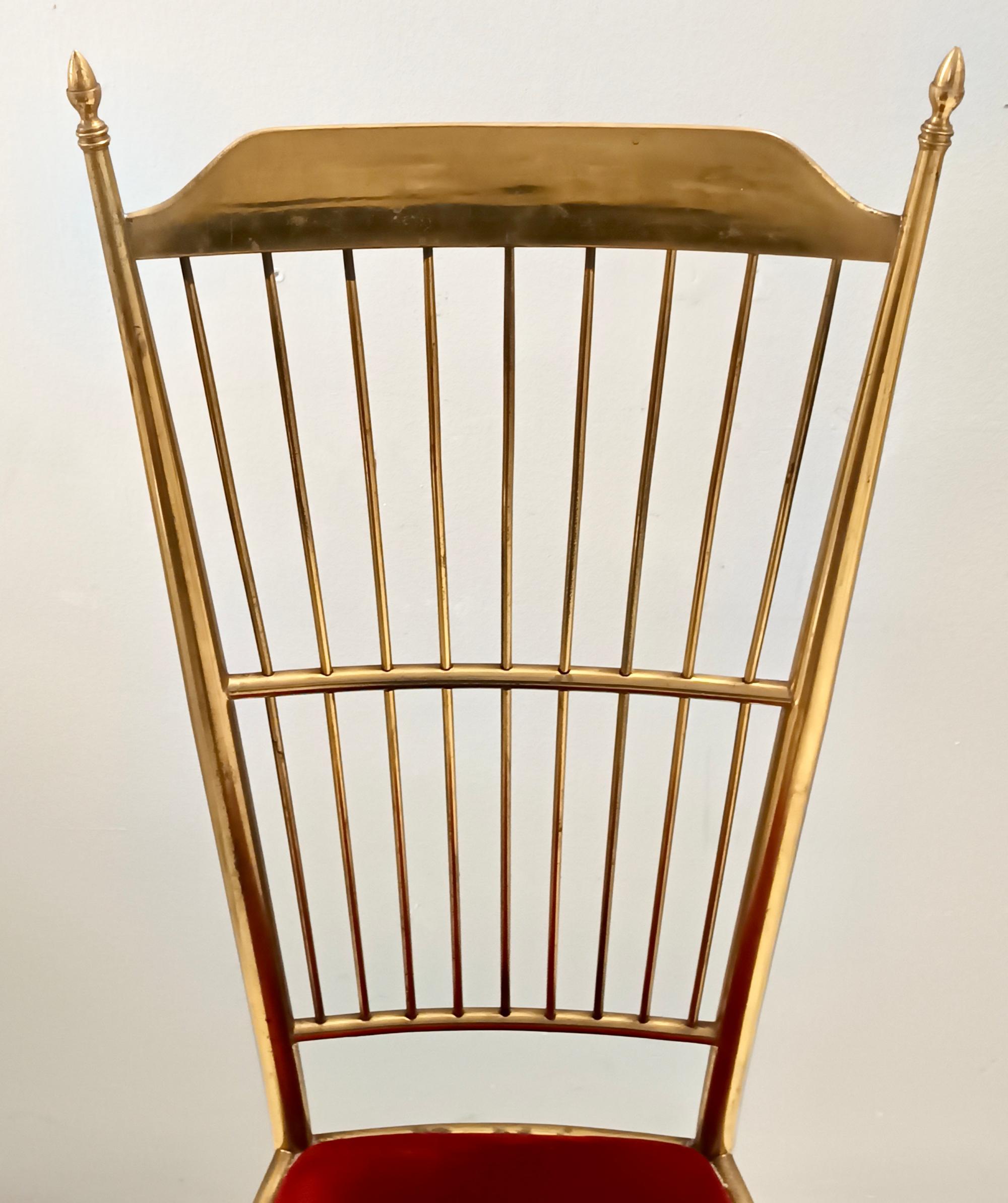 Paar Chiavarine-Stühle aus Vintage-Messing und rotem Samt, Italien im Angebot 2