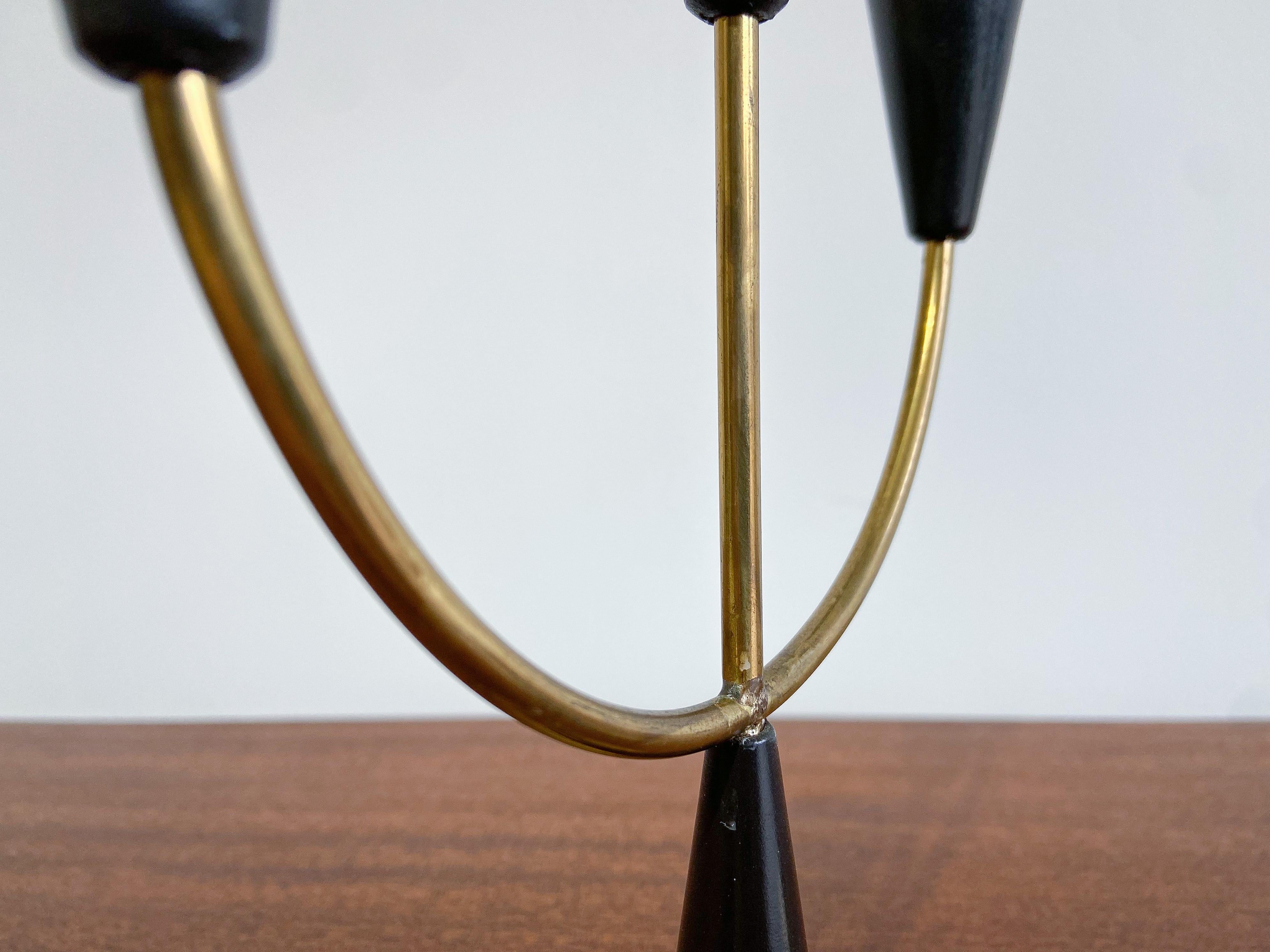 Mid-20th Century Pair of Vintage Brass and Wood Candelabras, Sweden, 1960s For Sale