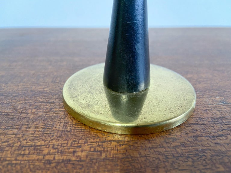 Pair of Vintage Brass and Wood Candelabras, Sweden, 1960s For Sale at