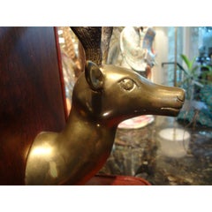 Pair of Vintage Brass and Wood Stag Bookends