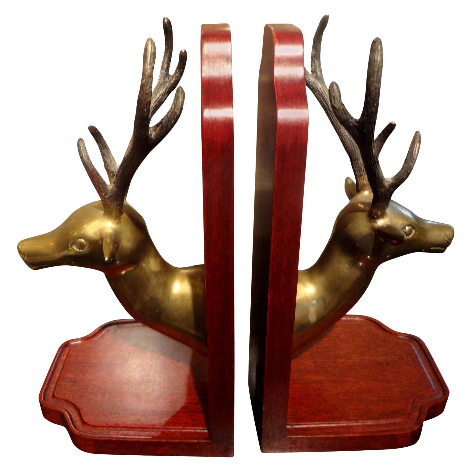 Coppia di fermalibri d'epoca in ottone e Wood