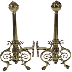 Pair of Vintage Brass Andirons Polished and Lacquered