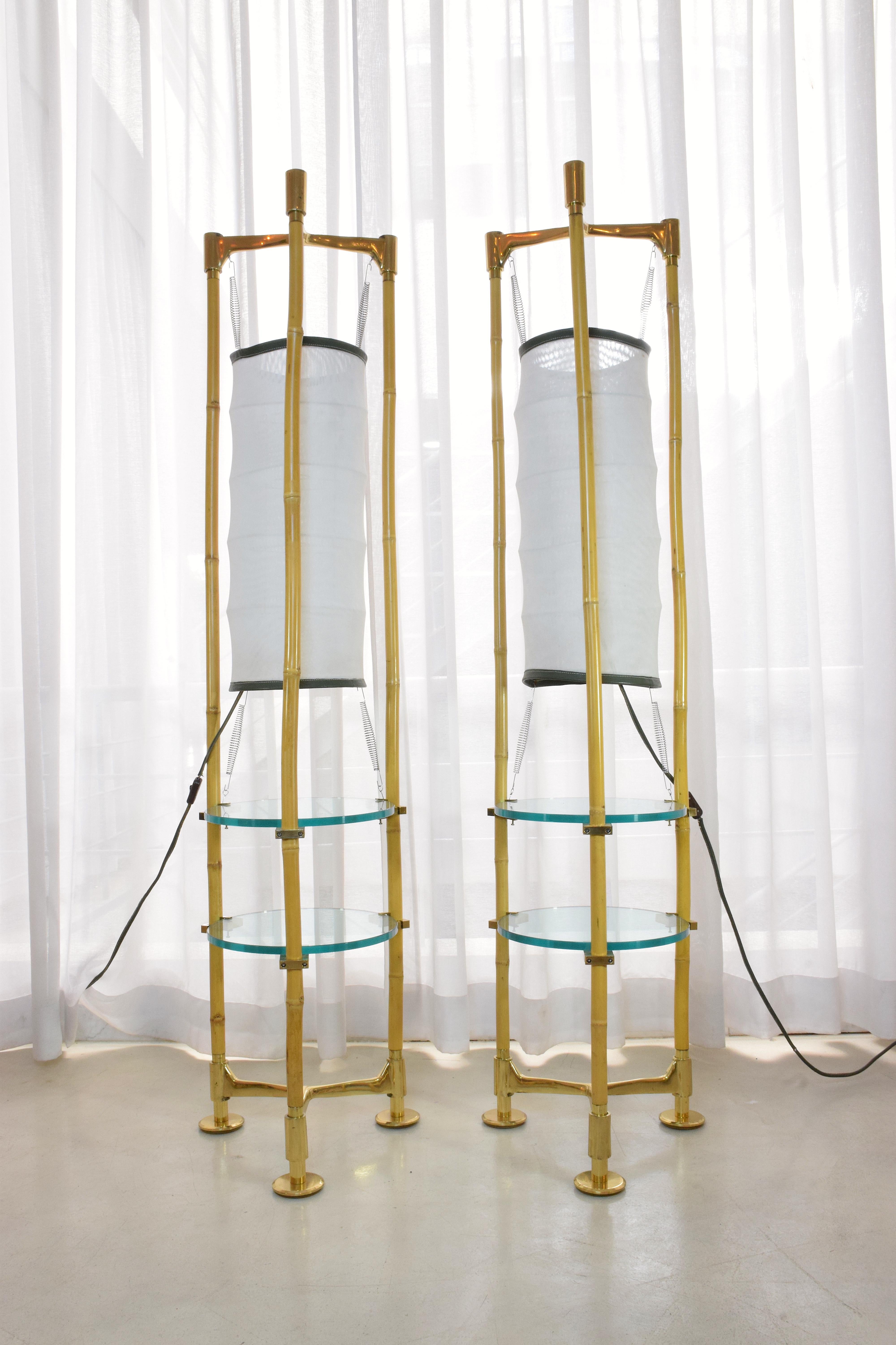 Pair of Vintage Brass Bamboo Lantern Floor Lamps, 1970s 5