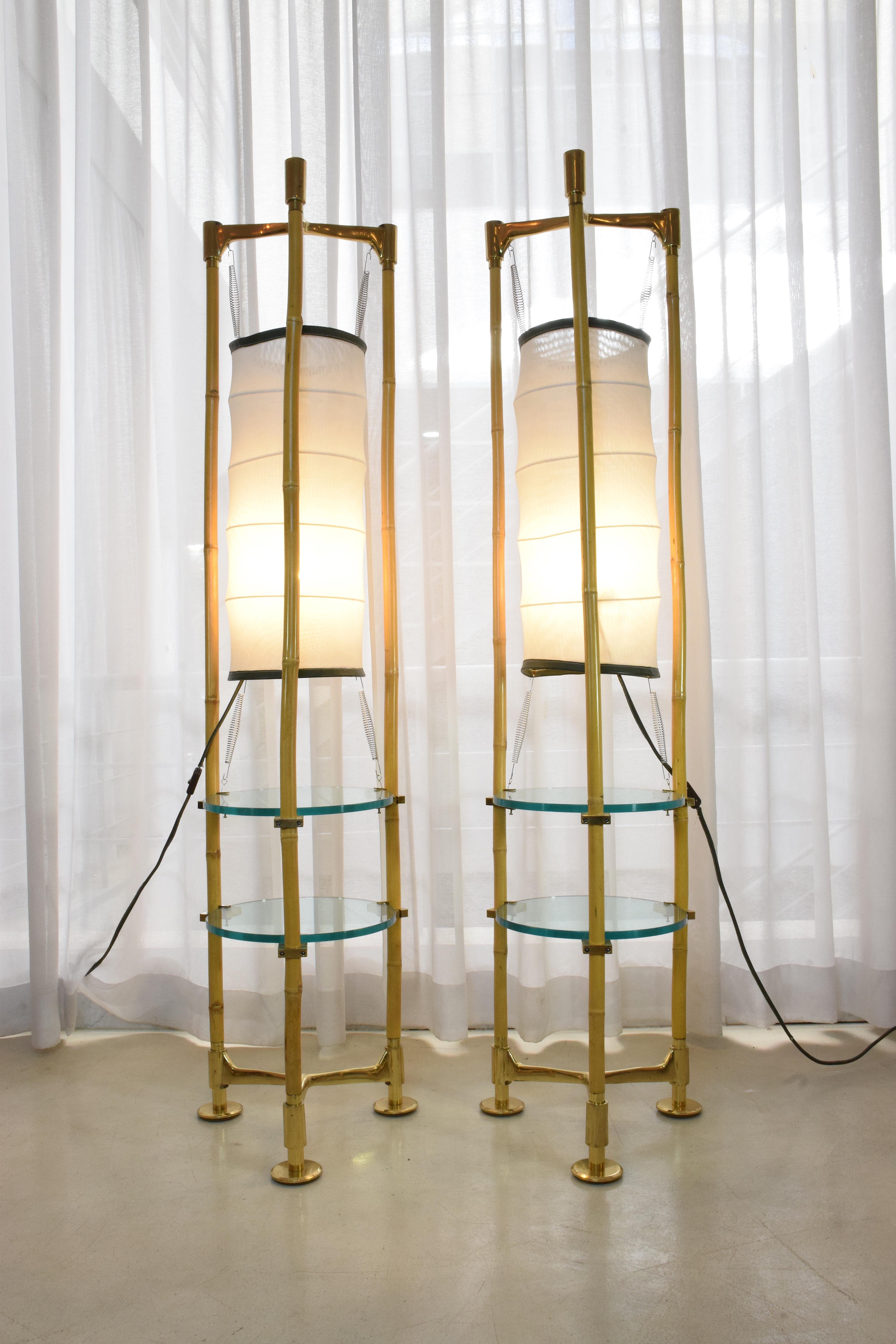 Pair of Vintage Brass Bamboo Lantern Floor Lamps, 1970s 7