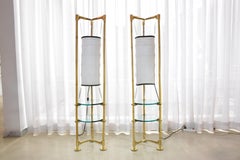 Pair of Vintage Brass Bamboo Lantern Floor Lamps, 1970s