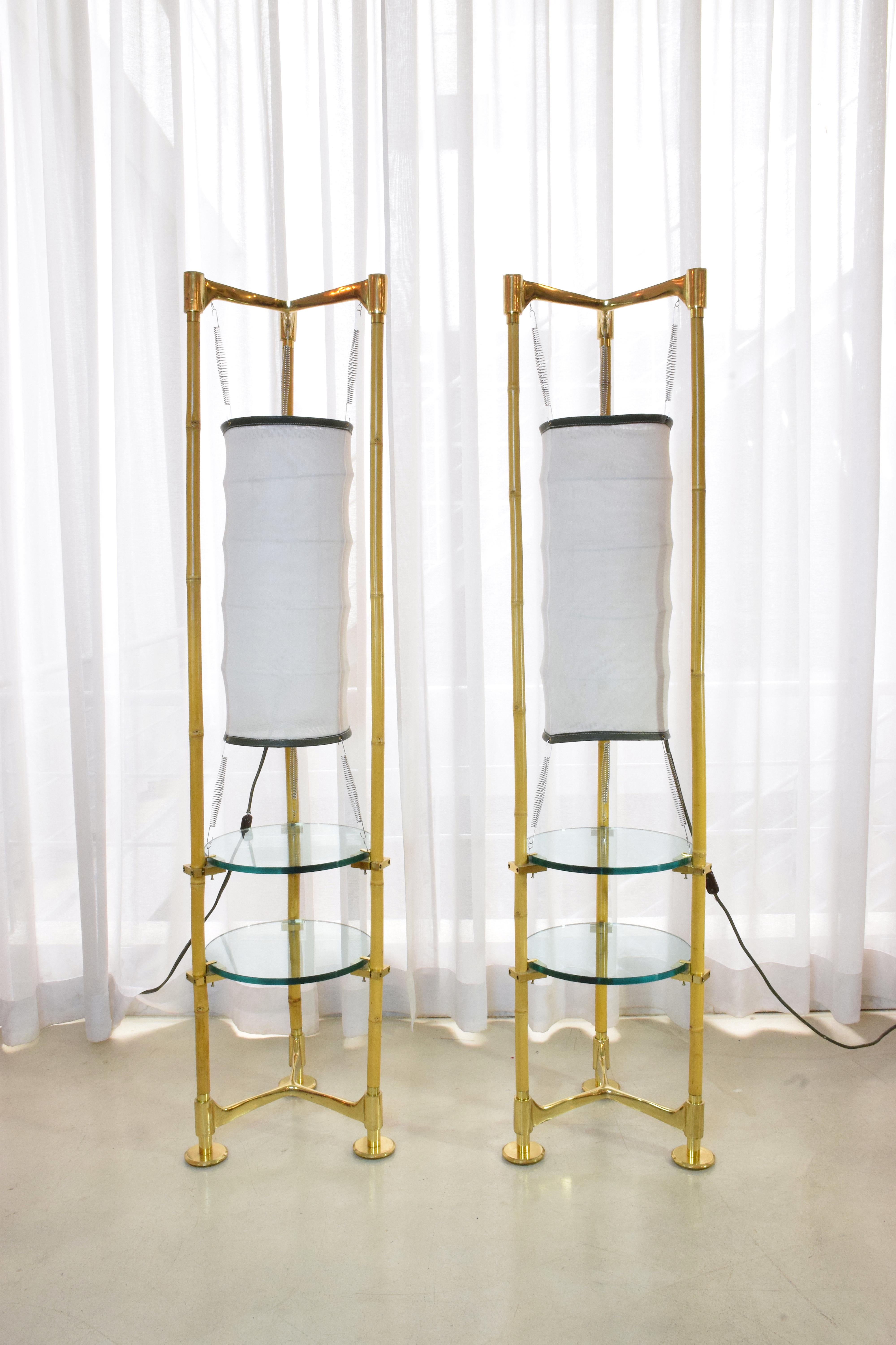 Pair of Vintage Brass Bamboo Lantern Floor Lamps, 1970s 3