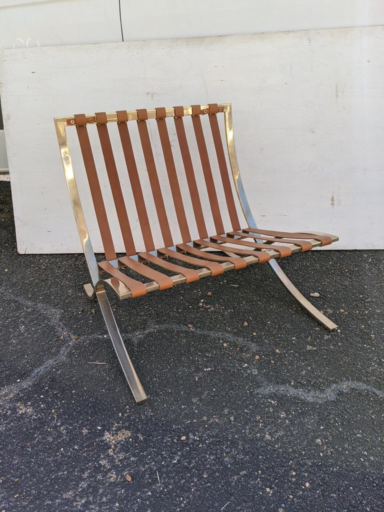 Pair of Vintage Brass Barcelona Chairs designed by Mies van der Rohe for Knoll For Sale at 1stdibs