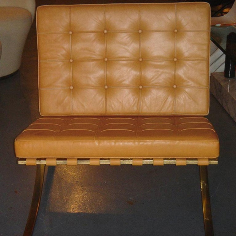 Pair of Vintage Brass Barcelona Chairs designed by Mies van der Rohe for Knoll For Sale at 1stdibs