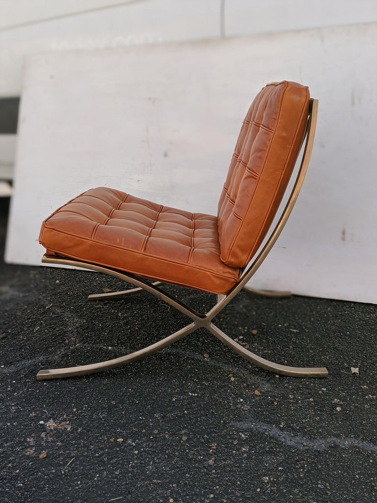 Pair of Vintage Brass Barcelona Chairs designed by Mies van der Rohe for Knoll For Sale at 1stdibs