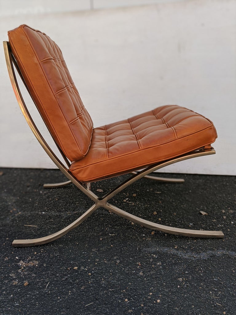 Pair of Vintage Brass Barcelona Chairs designed by Mies van der Rohe for Knoll For Sale at 1stdibs
