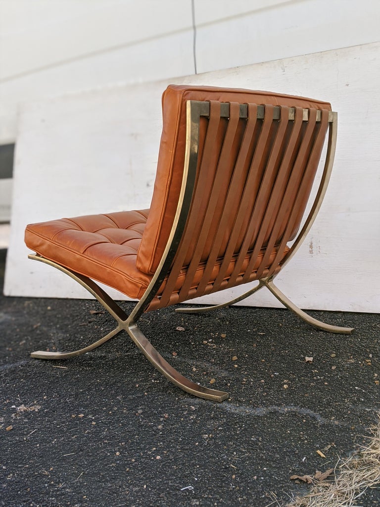 Pair of Vintage Brass Barcelona Chairs designed by Mies van der Rohe for Knoll For Sale at 1stdibs