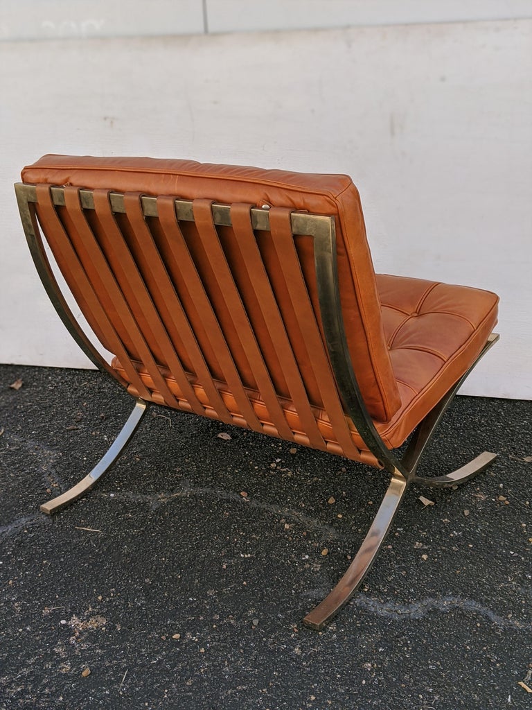 Pair of Vintage Brass Barcelona Chairs designed by Mies van der Rohe for Knoll For Sale at 1stdibs