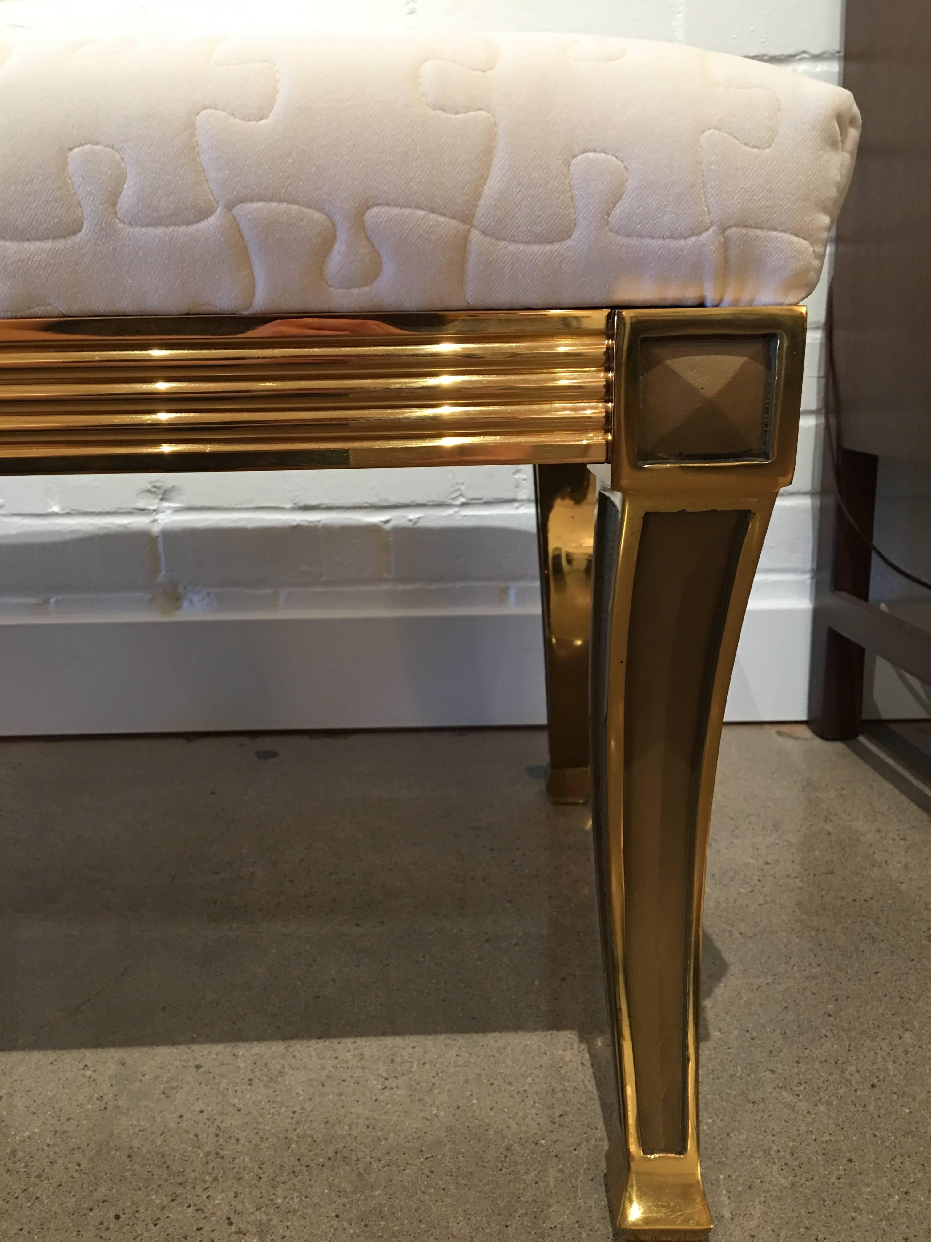 Vintage Brass Bench Recently Upholstered in Pierre Frey Fabric In Excellent Condition For Sale In Phoenix, AZ
