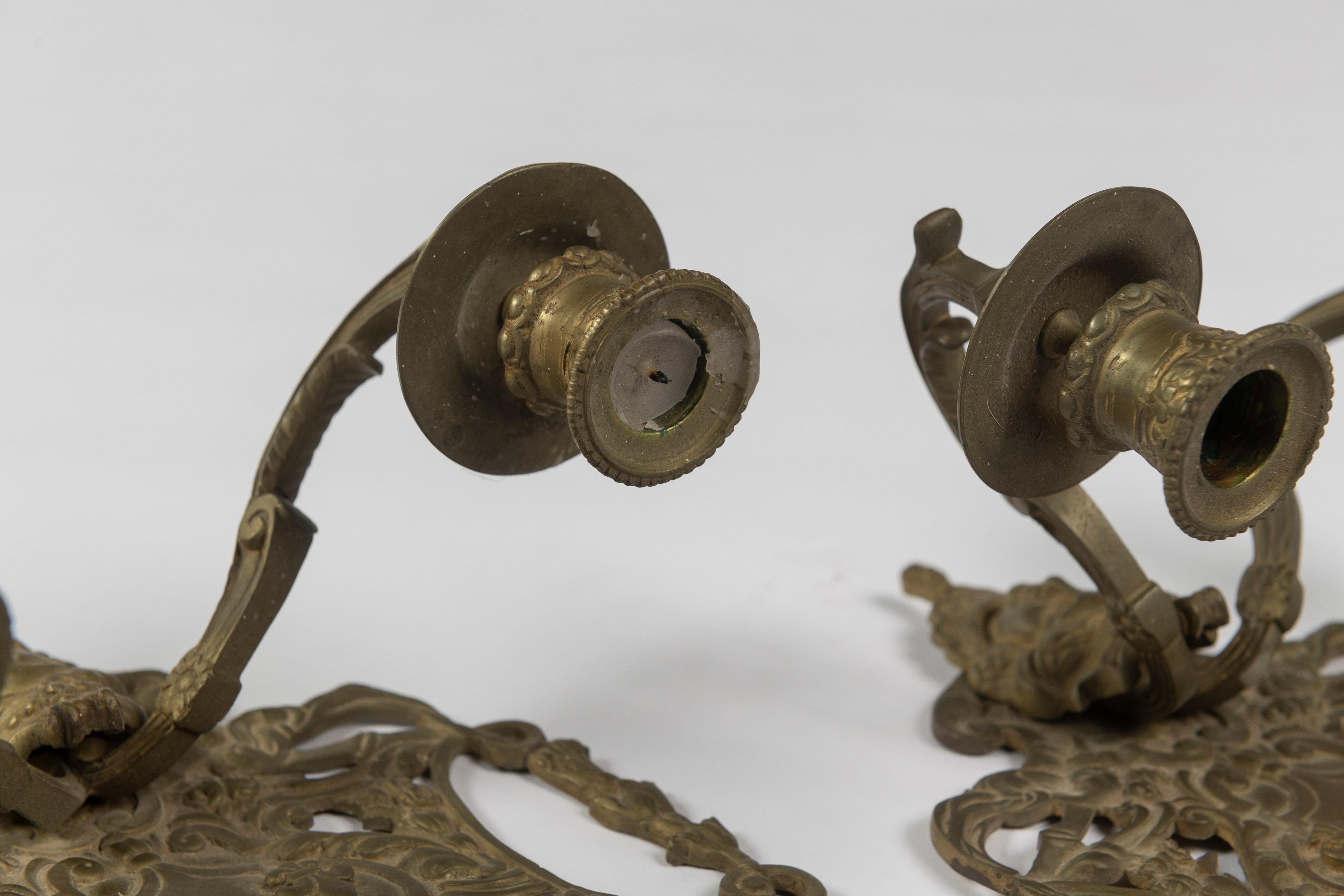 20th Century Pair of Vintage Brass Candle Sconces For Sale