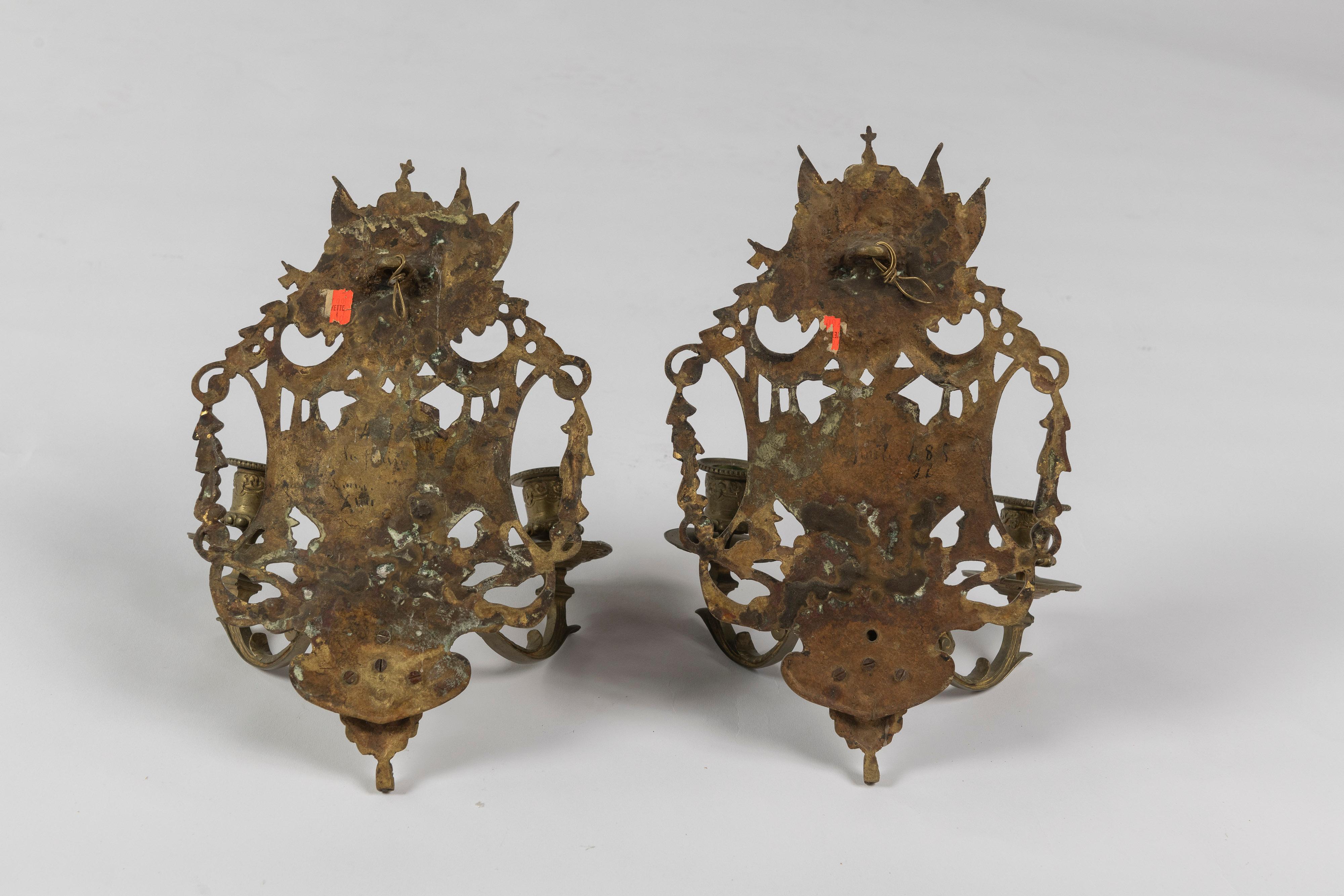 Pair of Vintage Brass Candle Sconces For Sale 2