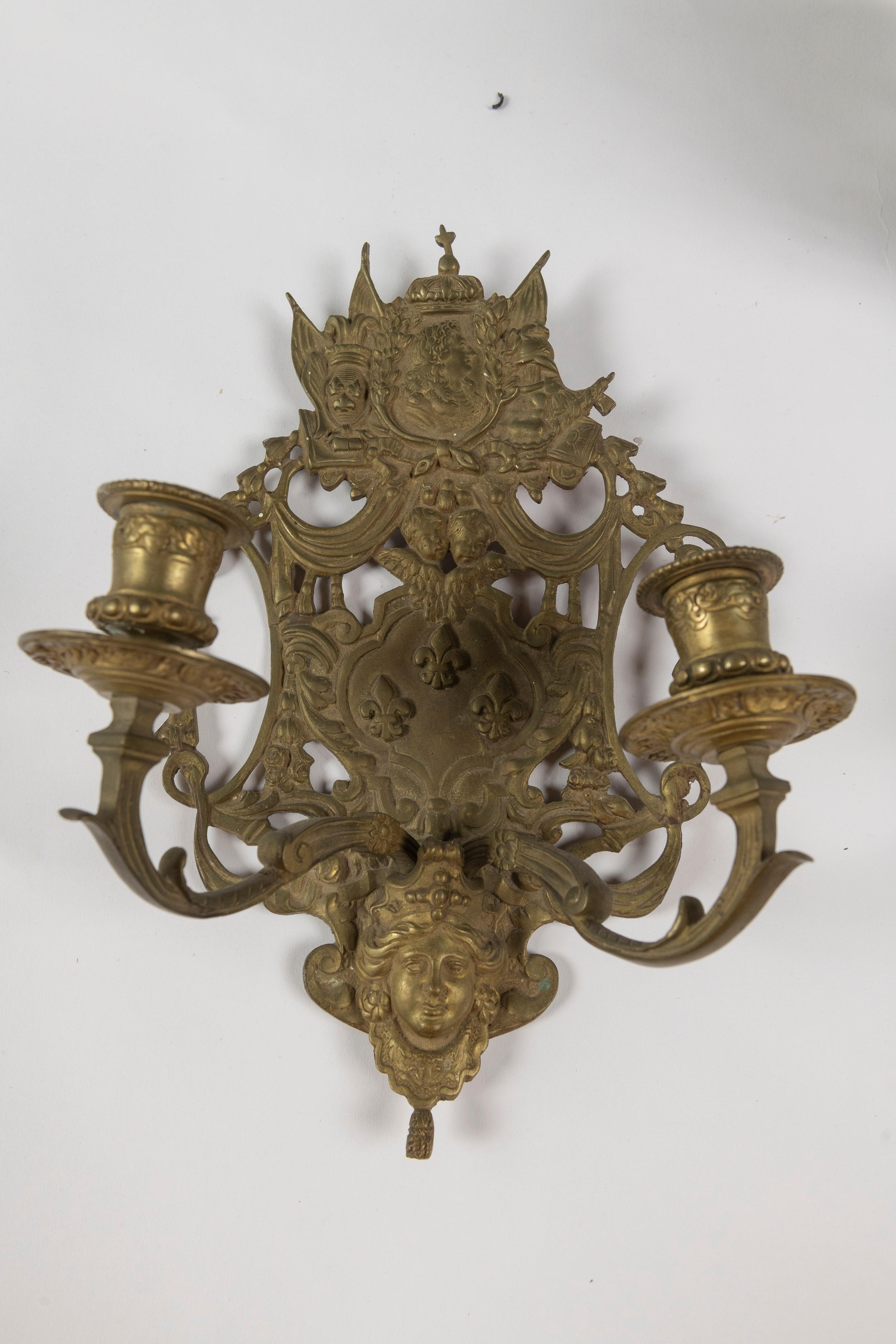 Pair of Vintage Brass Candle Sconces For Sale 3
