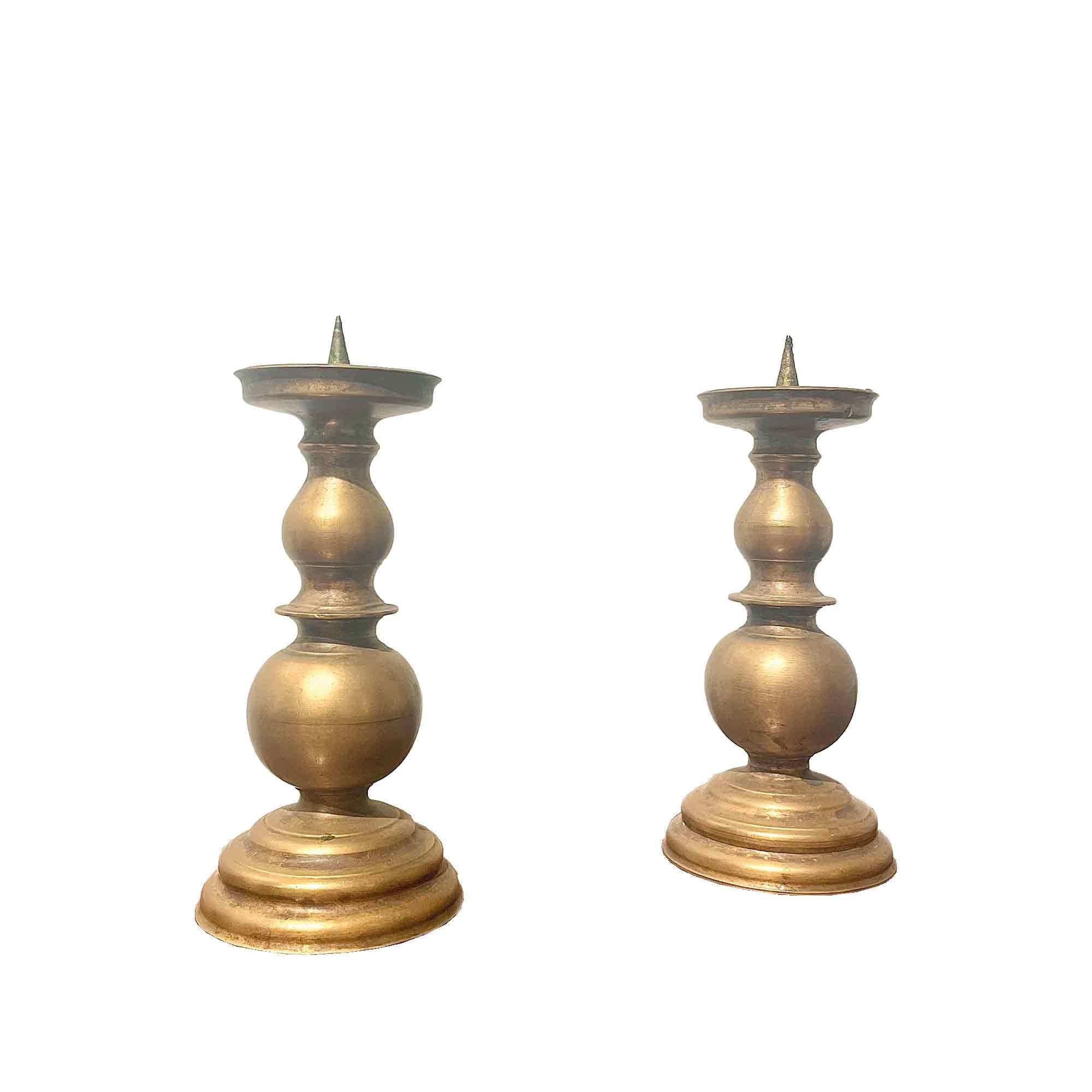European Pair of vintage brass candlesticks For Sale