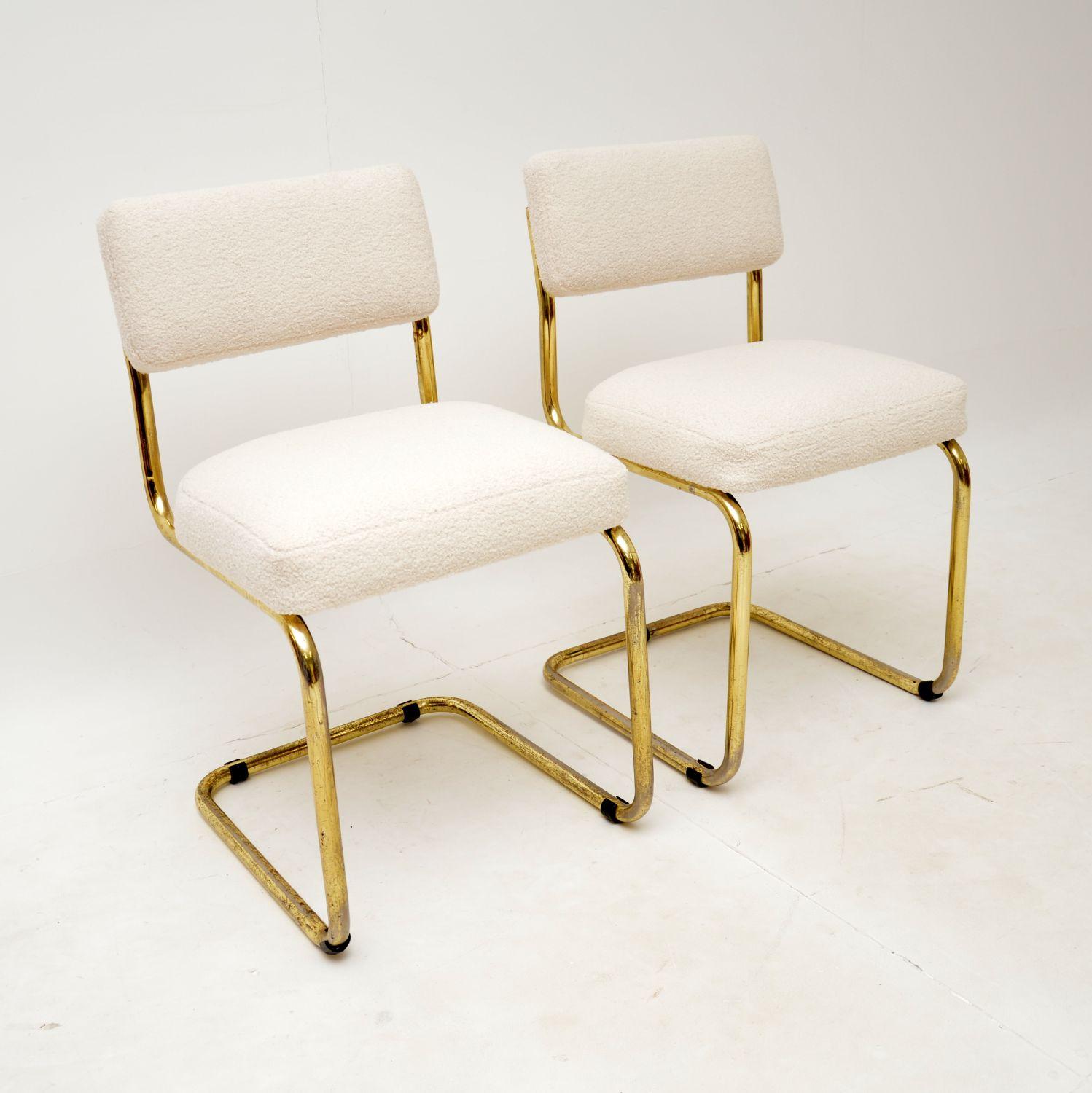 Mid-Century Modern Pair of Vintage Brass Cantilever Dining Chairs