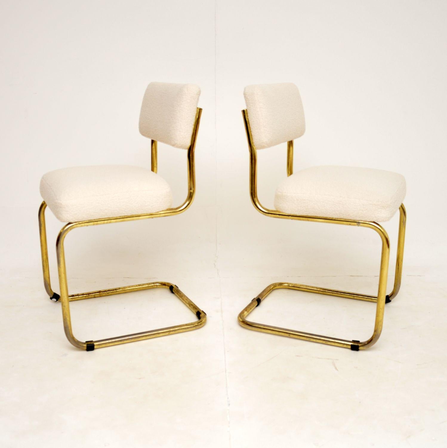 Pair of Vintage Brass Cantilever Dining Chairs 1