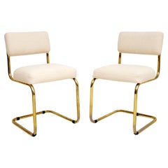 Pair of Vintage Brass Cantilever Dining Chairs