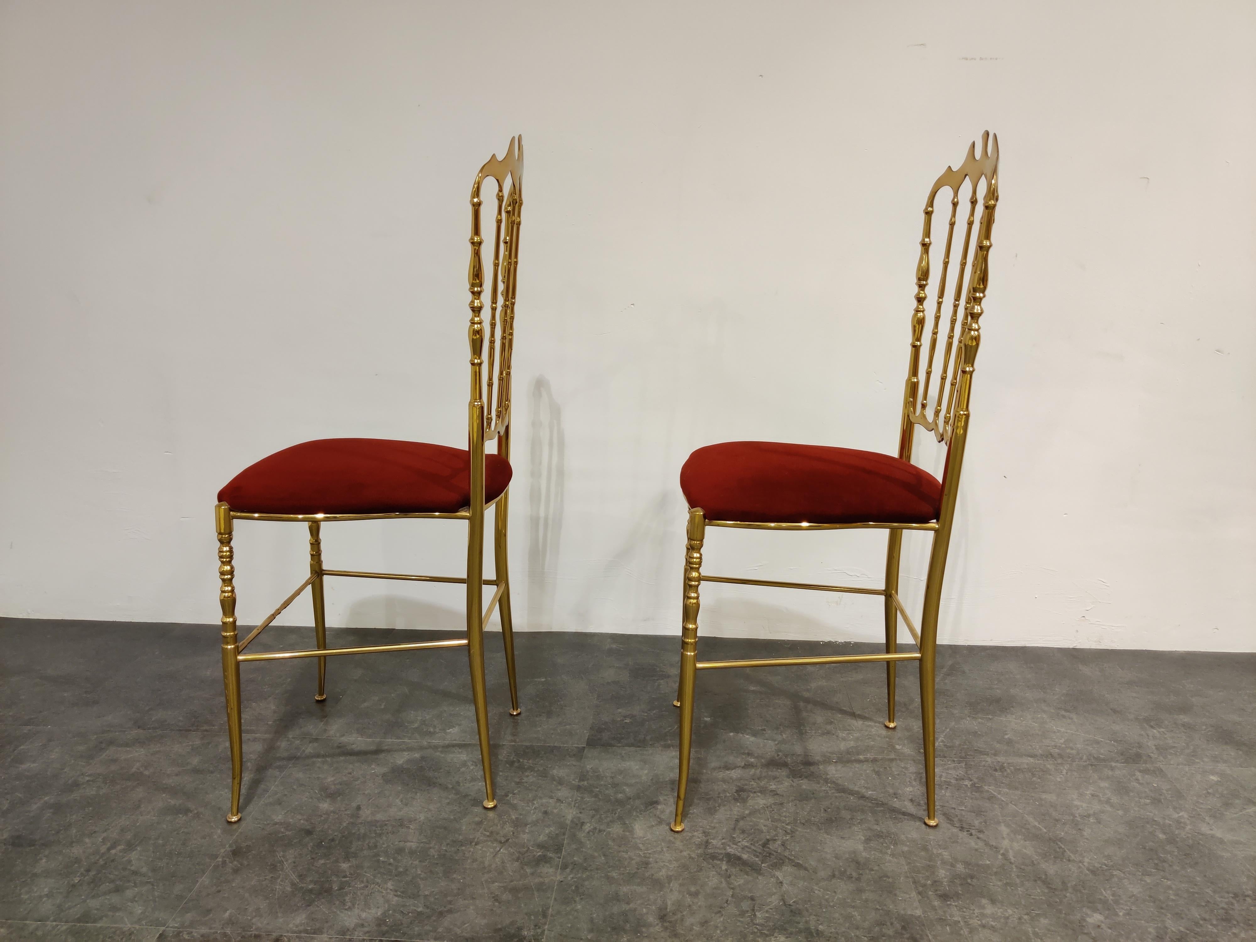 Hollywood Regency Pair of Vintage Brass Chiavari Chairs, 1960s