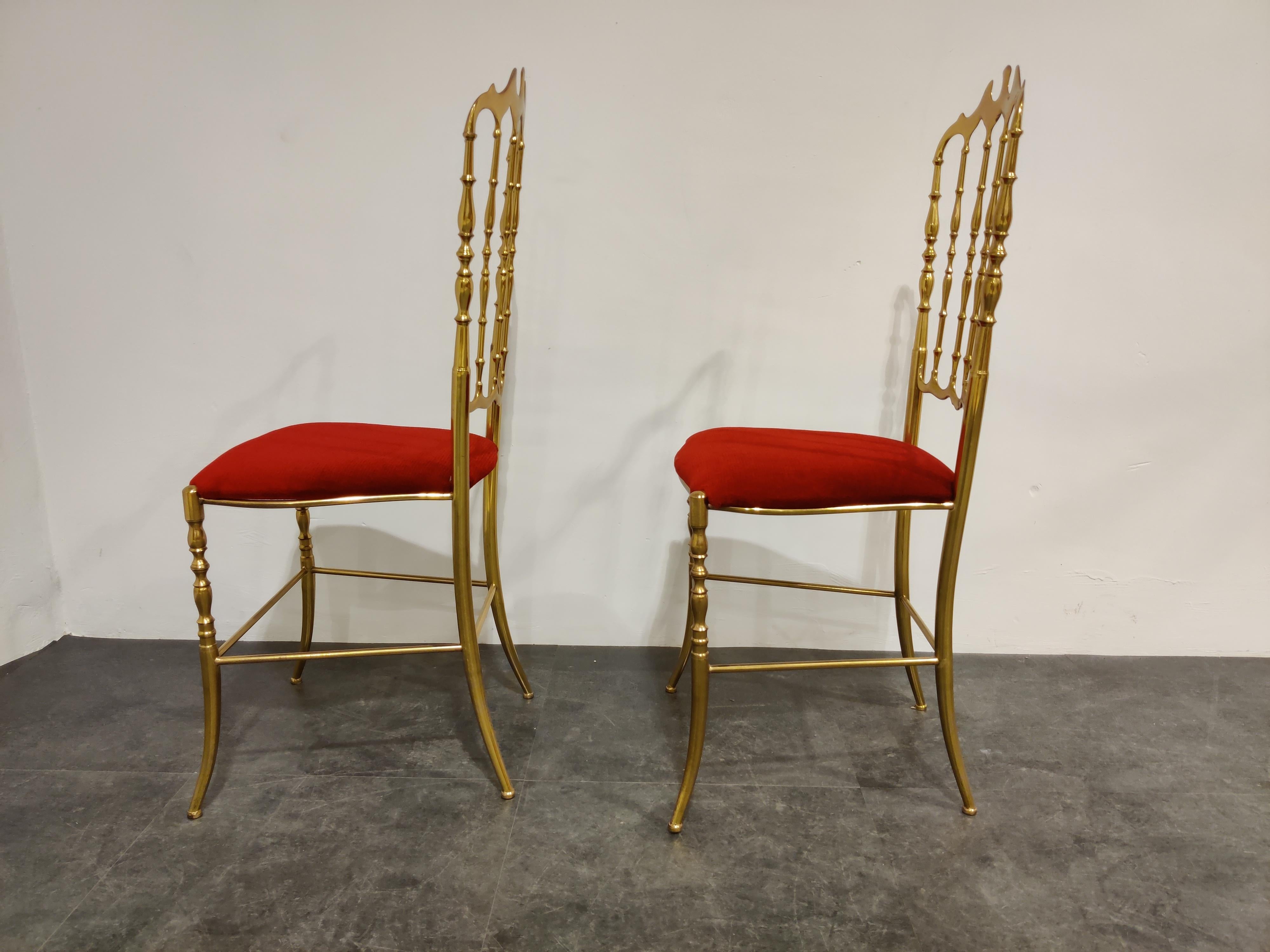 Italian Pair of Vintage Brass Chiavari Chairs, 1960s