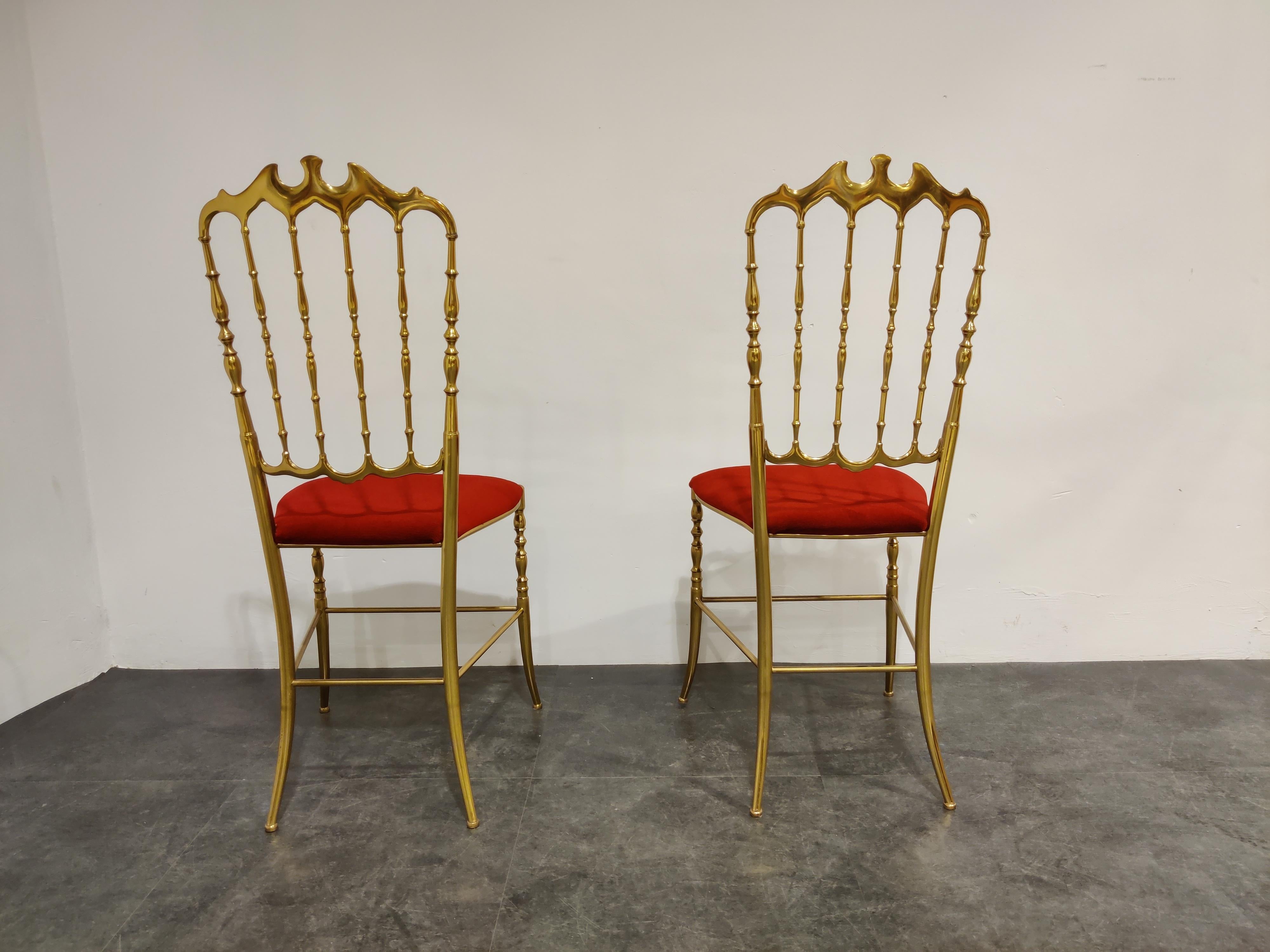 Pair of Vintage Brass Chiavari Chairs, 1960s In Good Condition In HEVERLEE, BE