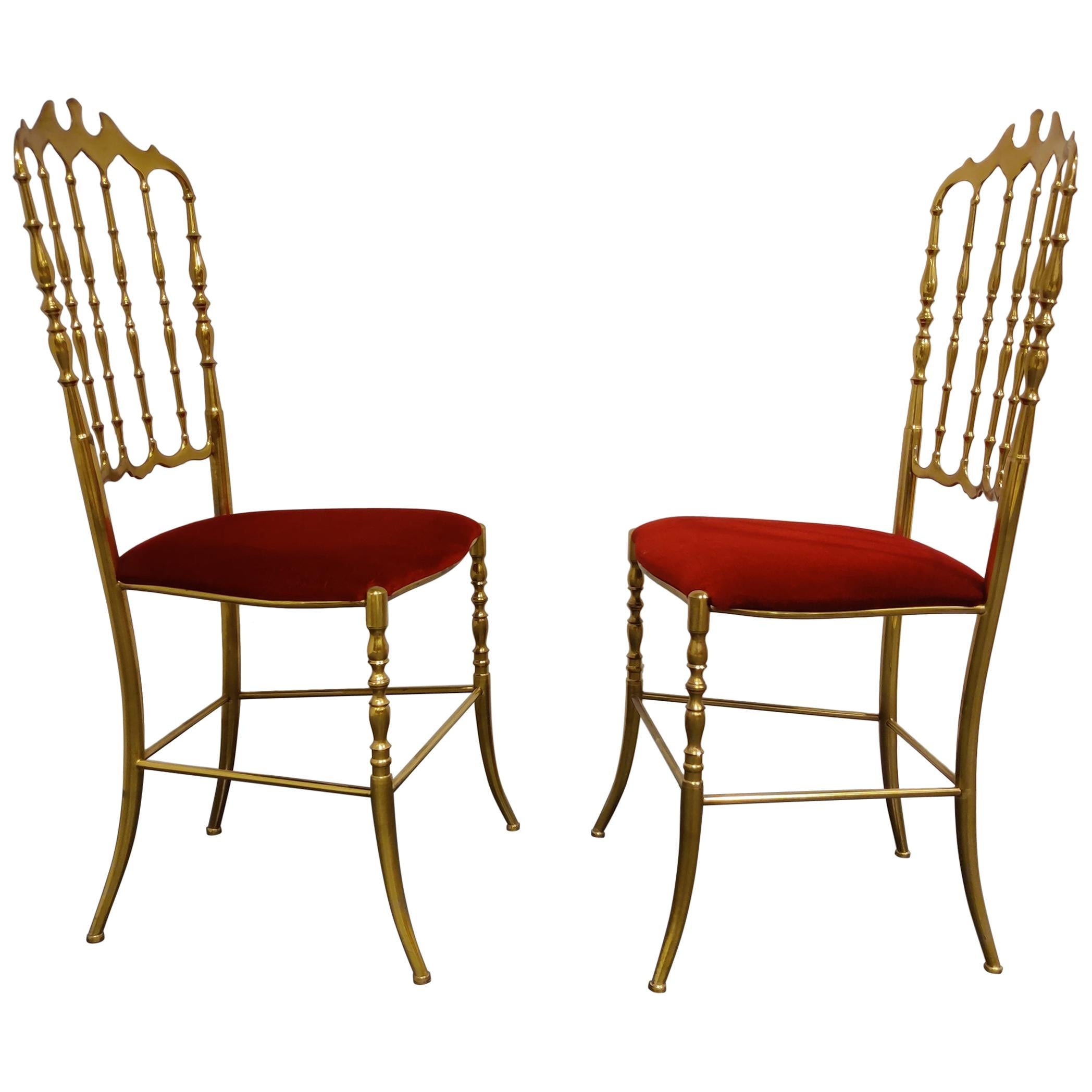 Pair of Vintage Brass Chiavari Chairs, 1960s