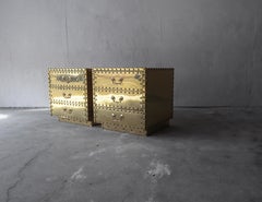Pair of Vintage Brass Clad Nightstands by Sarreid