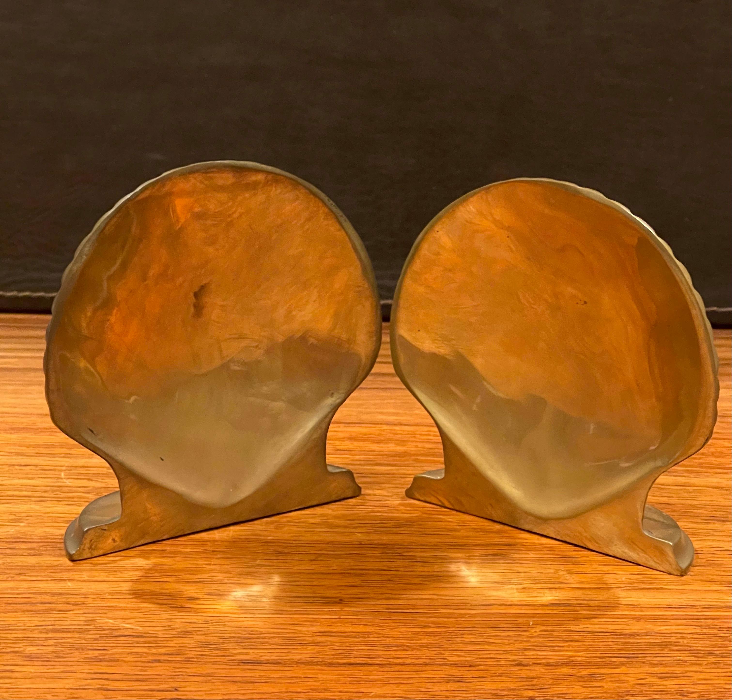 Pair of Vintage Brass Clam Shell Bookends 1