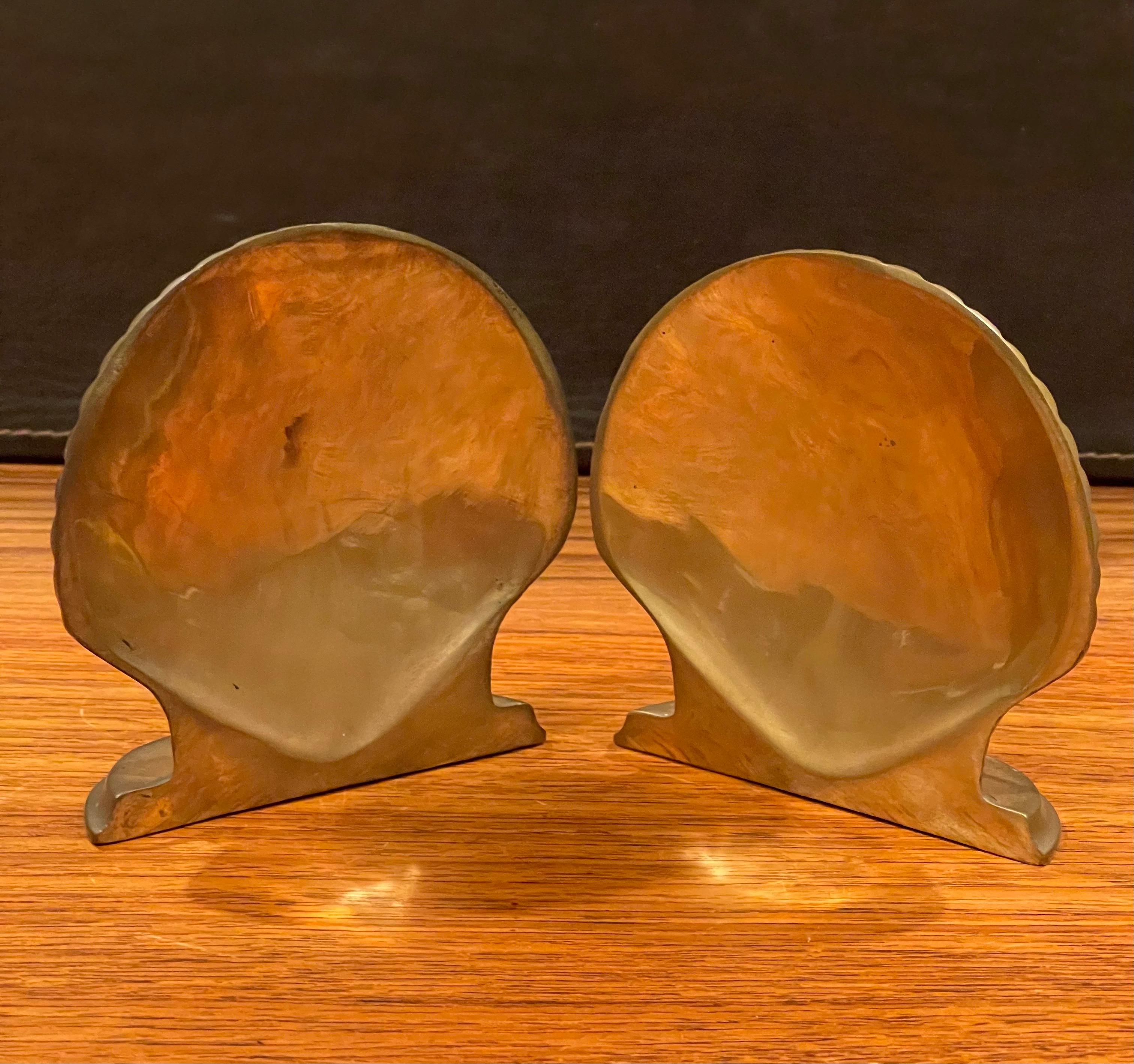 Pair of Vintage Brass Clam Shell Bookends 2