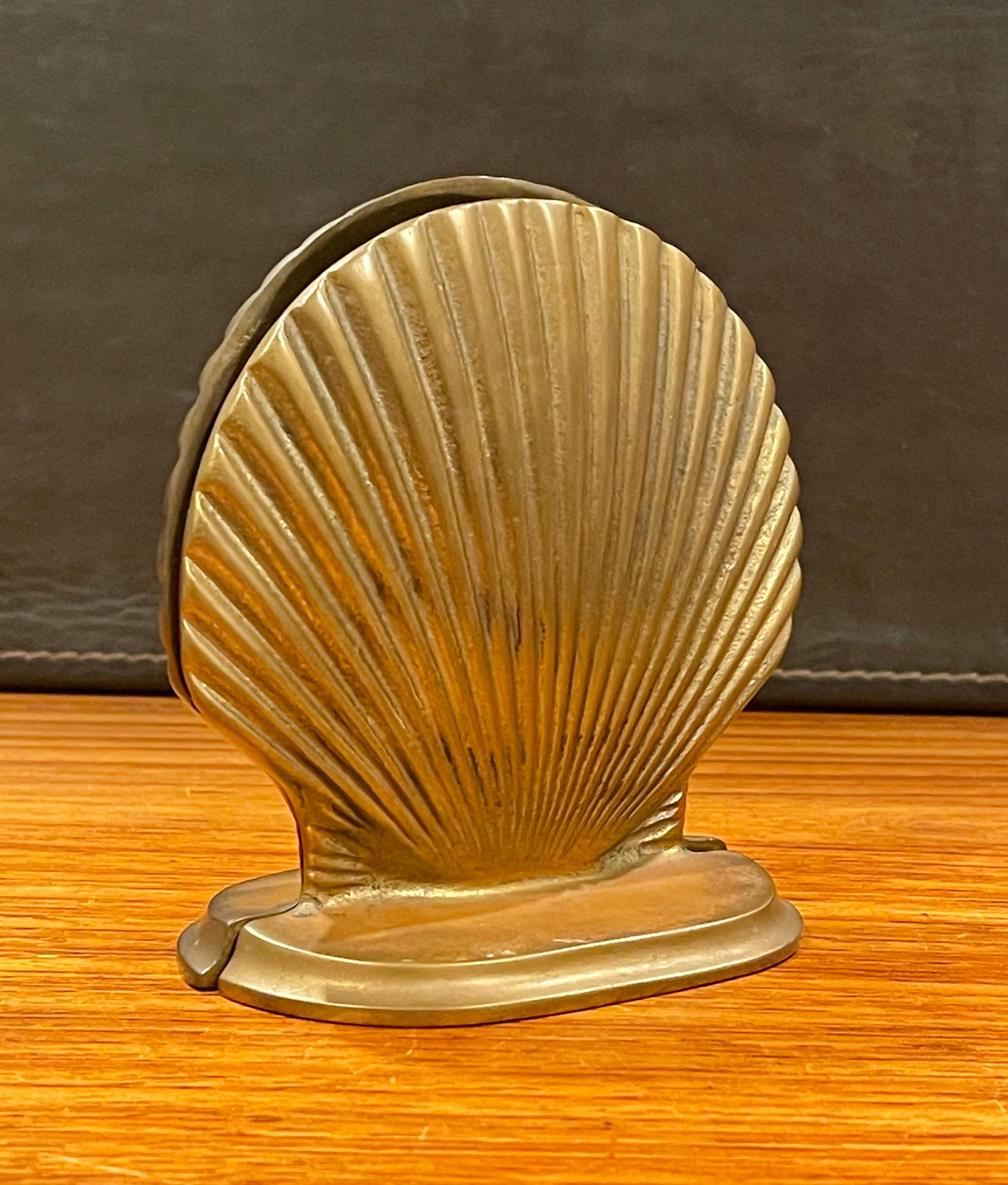 Mid-Century Modern Pair of Vintage Brass Clam Shell Bookends