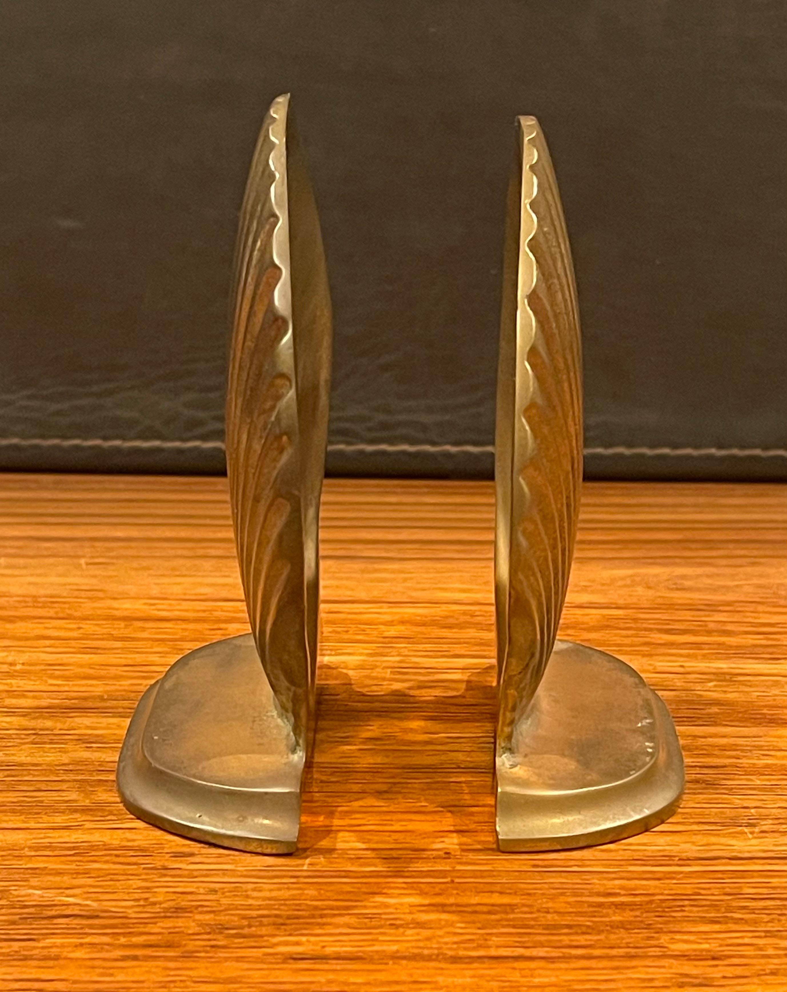 Pair of Vintage Brass Clam Shell Bookends In Good Condition In San Diego, CA