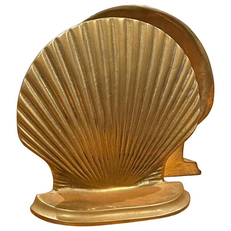 Mid Century Modern Brass Seashell Scalloped Bookends - a Pair