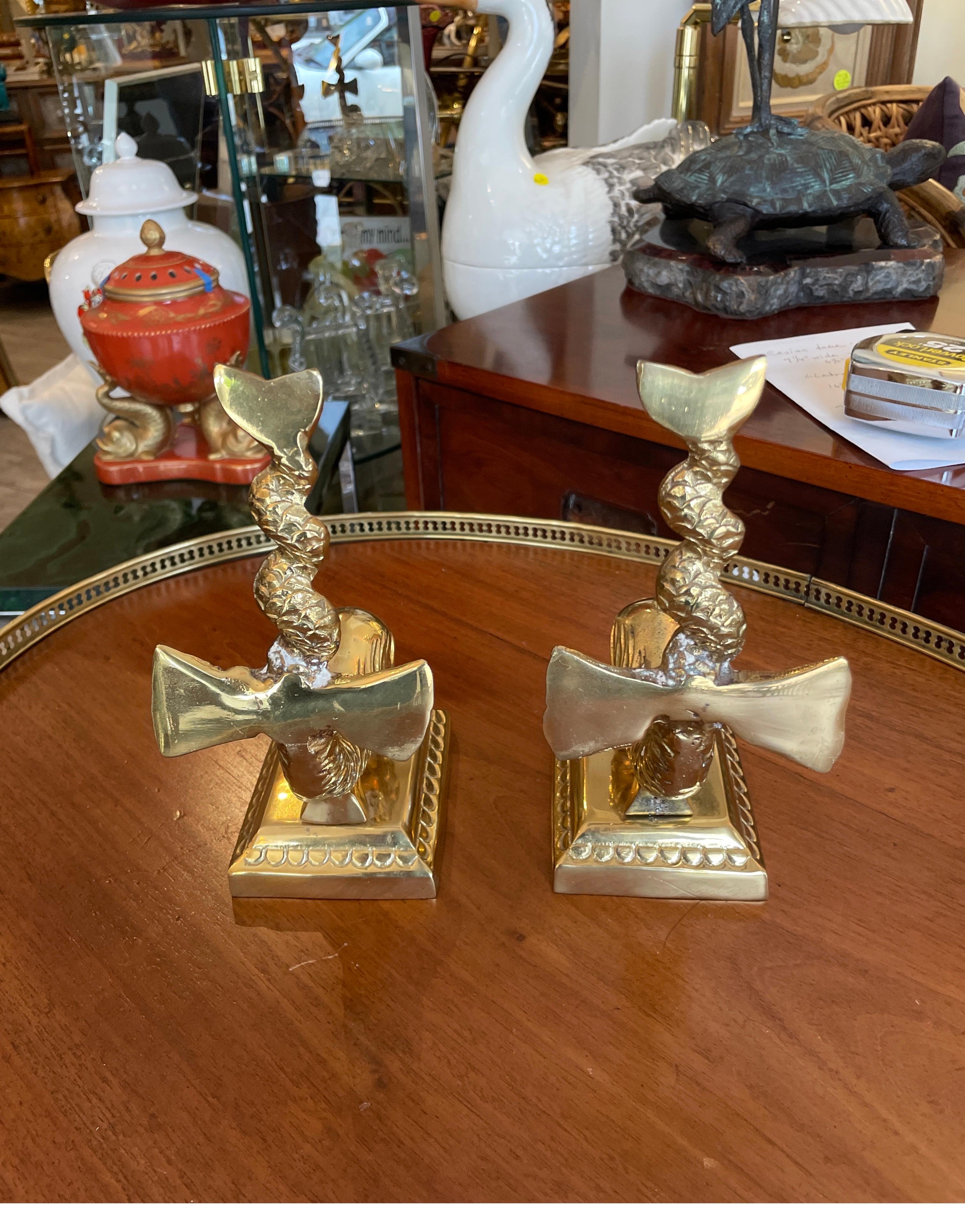 Pair of Vintage Brass Dolphin Bookends In Good Condition In West Palm Beach, FL