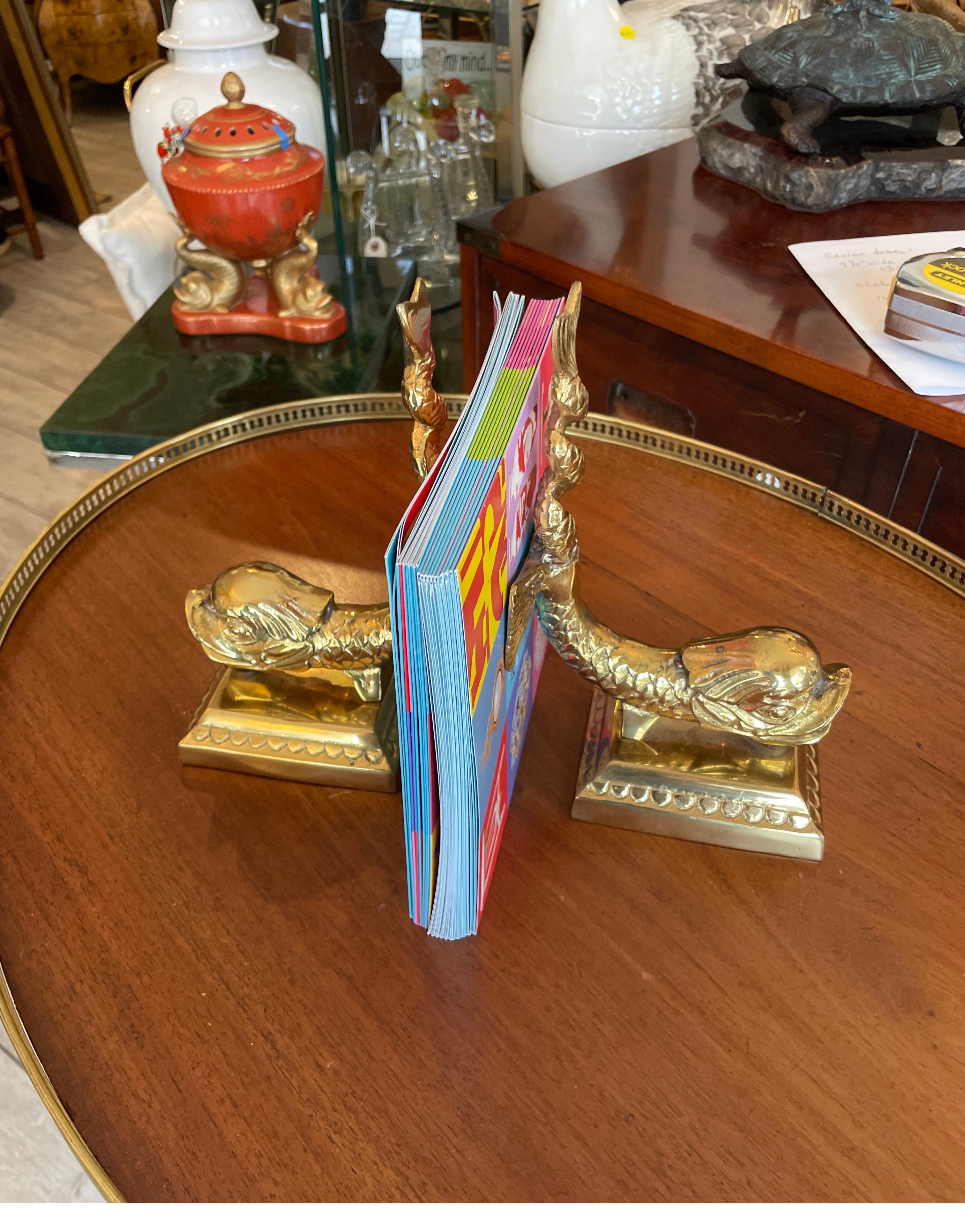 20th Century Pair of Vintage Brass Dolphin Bookends