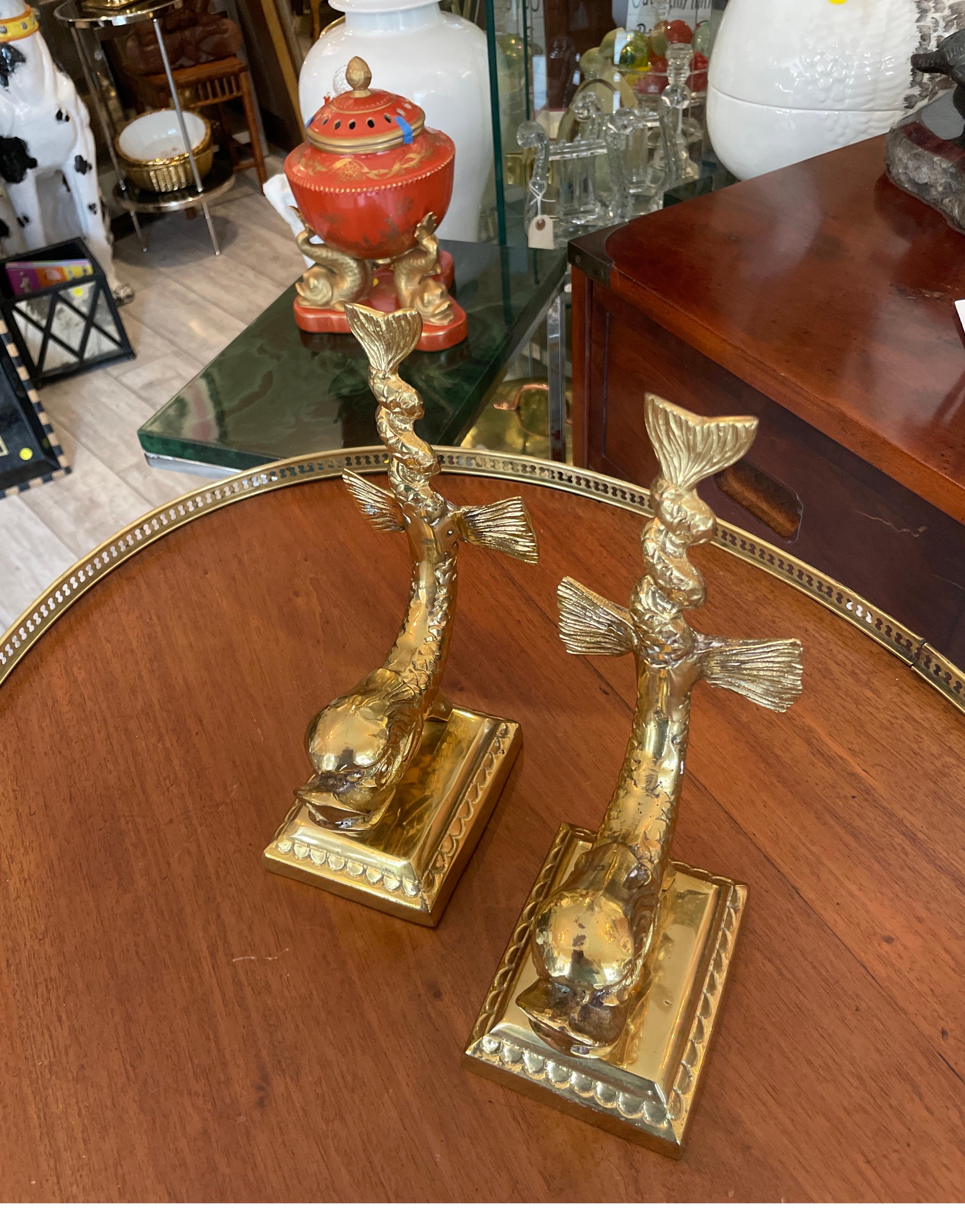 Pair of Vintage Brass Dolphin Bookends 1
