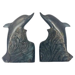 Pair of Vintage Brass Dolphin Sculpture Book Ends