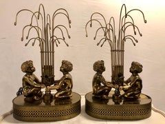 Pair of Vintage Brass Double Cherub Table Lamps