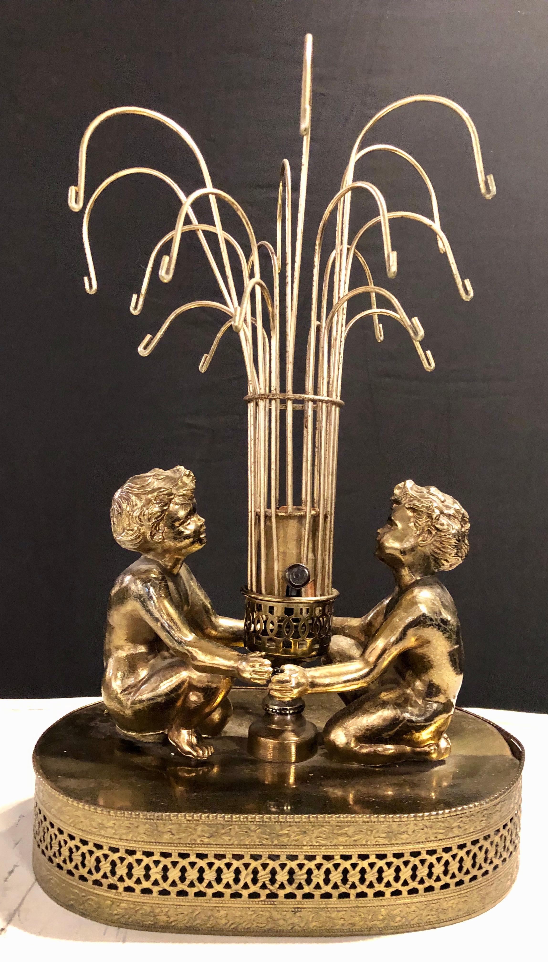 Belle Époque Pair of Vintage Brass Double Cherub Table Lamps
