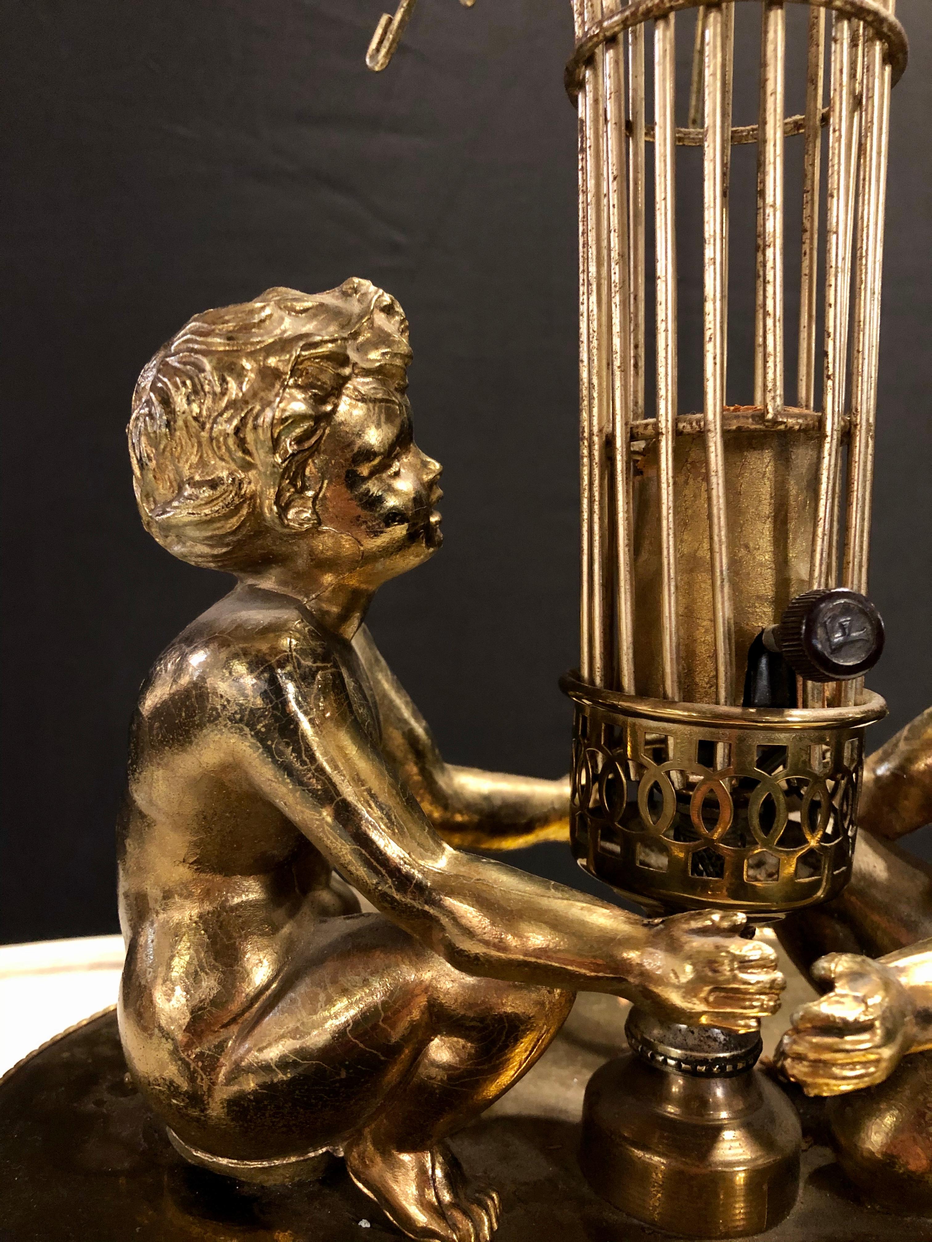20th Century Pair of Vintage Brass Double Cherub Table Lamps