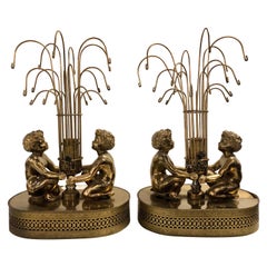 Pair of Retro Brass Double Cherub Table Lamps