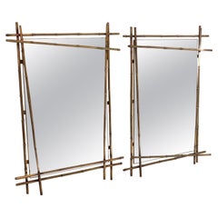 Pair of Vintage Brass Finish Bamboo Mirrors