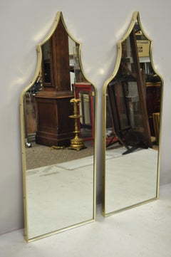 Pair of Vintage Brass Frame Arched Pagoda Keyhole Shaped Italian Wall Mirrors