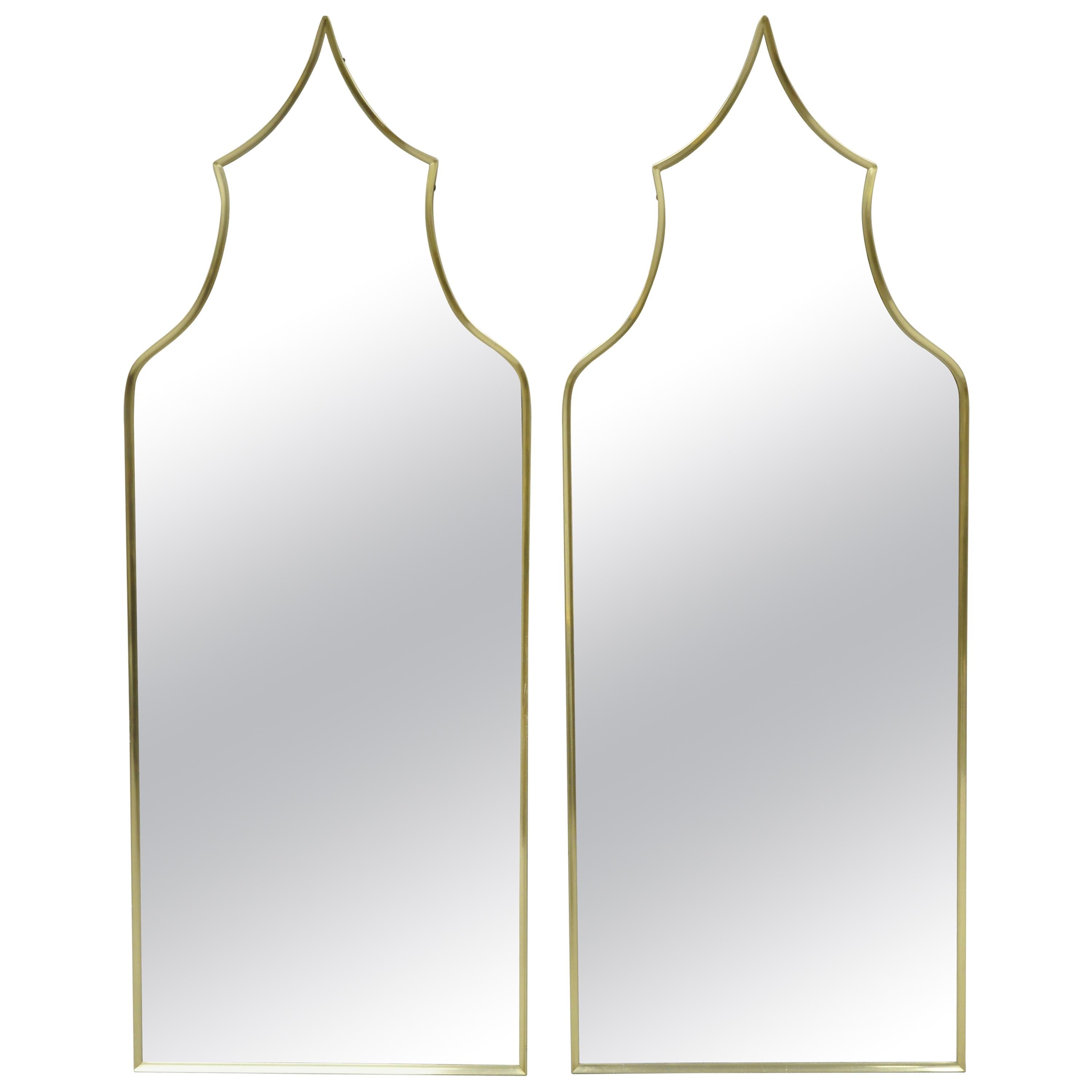 Pair of Vintage Brass Frame Arched Pagoda Keyhole Shaped Italian Wall Mirrors For Sale