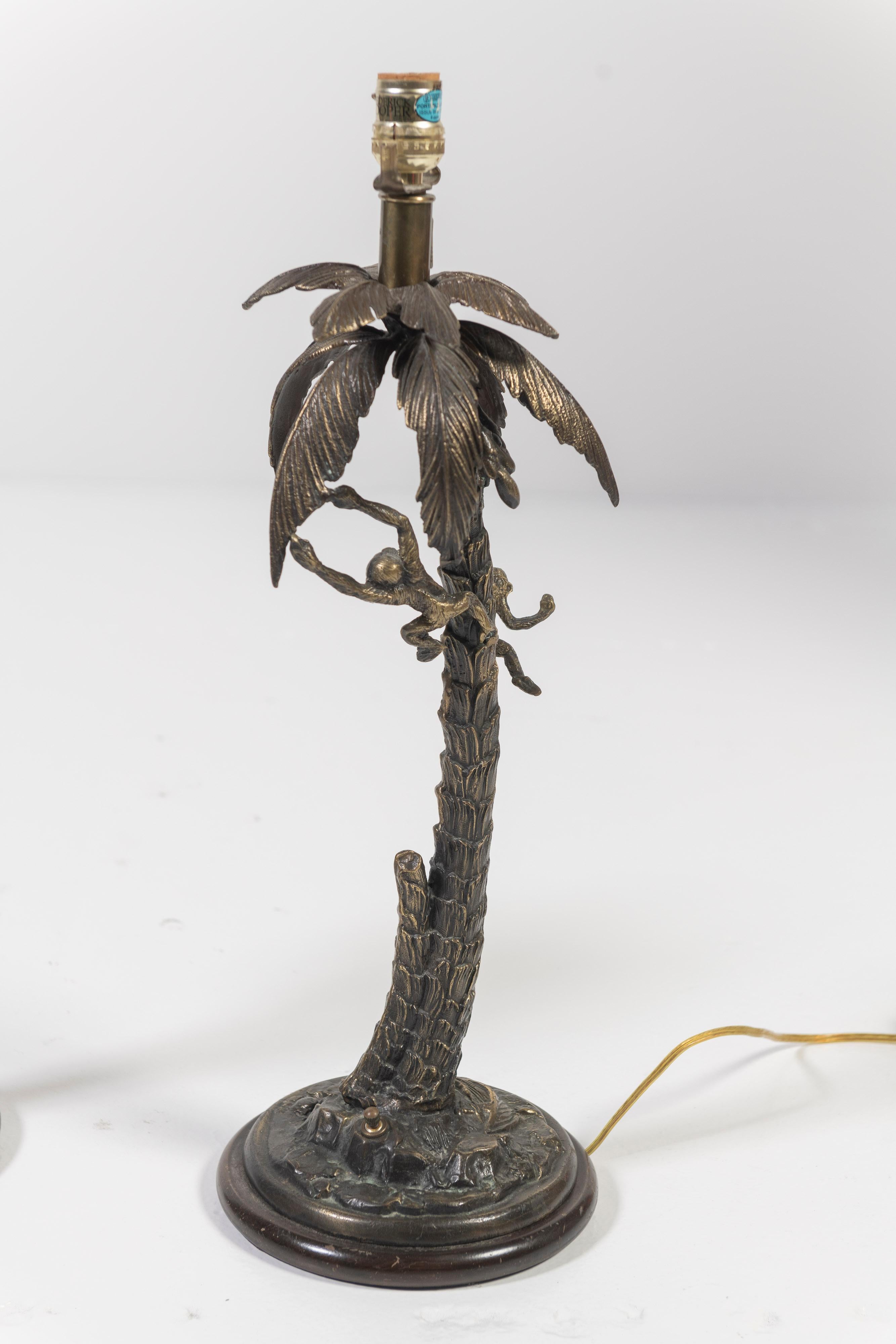 Pair of Vintage Brass Frederick Cooper Table Lamps, Monkeys in a Palm Tree For Sale 1