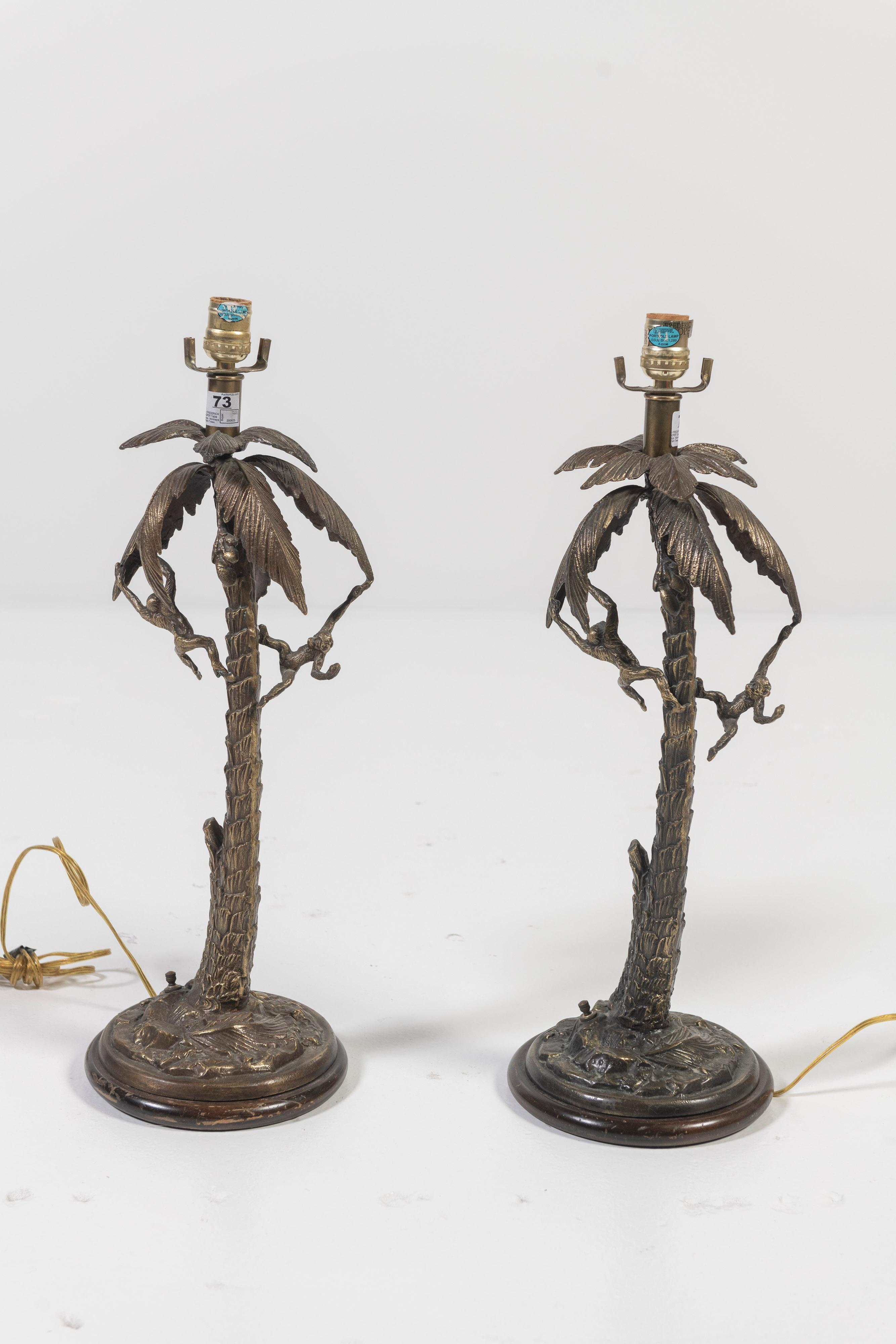 Pair of Vintage Brass Frederick Cooper Table Lamps, Monkeys in a Palm Tree For Sale 3